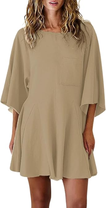 Esmeling Womens Loose Romper Dress Casual 3/4 Sleeve Jumpsuits Onesie Shorts Rompers with Pocket