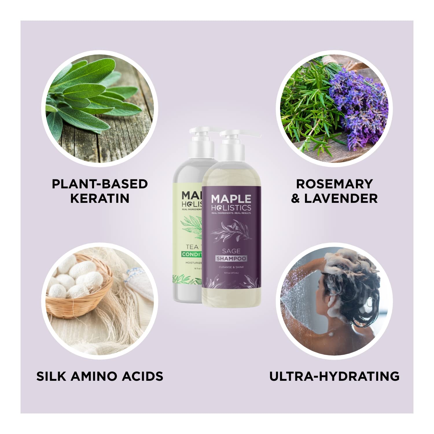 Sulfate Free Shampoo and Conditioner Set - Tea Tree Sage and Rosemary Shampoo and Conditioner for Dry Flaky Scalp Care - Deep Cleansing Color Safe Shampoo and Conditioner for Damaged Dry Hair Care