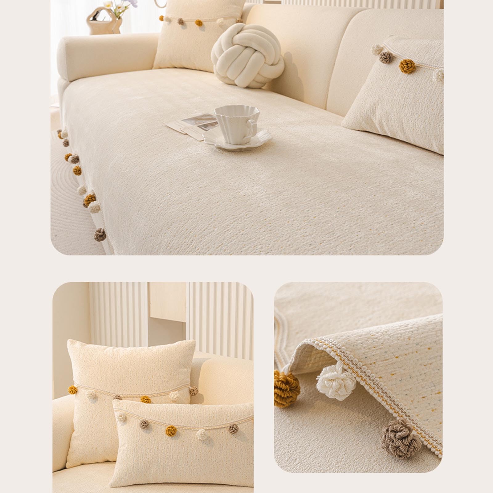 Copertura Per Divano In Tessuto Chenille, Copridivani Antiscivolo, Coprisedili Lavabili In Lavatrice, Protettore Per Mobili Del Soggiorno beige 90 * 240cm