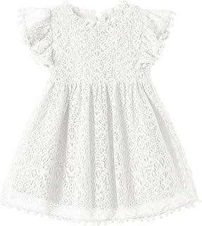 Toddler Girls Elegant Lace Pom Pom Flutter Sleeve Party Princess Dress - Buy now