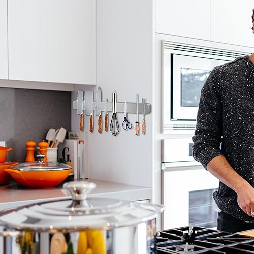 Miniatura 3 de Riqwm Iro Soporte magnético para cuchillos para pared, acero inoxidable, ahorro de espacio, tira magnética de cuchillo de 16 pulgadas para cocina,