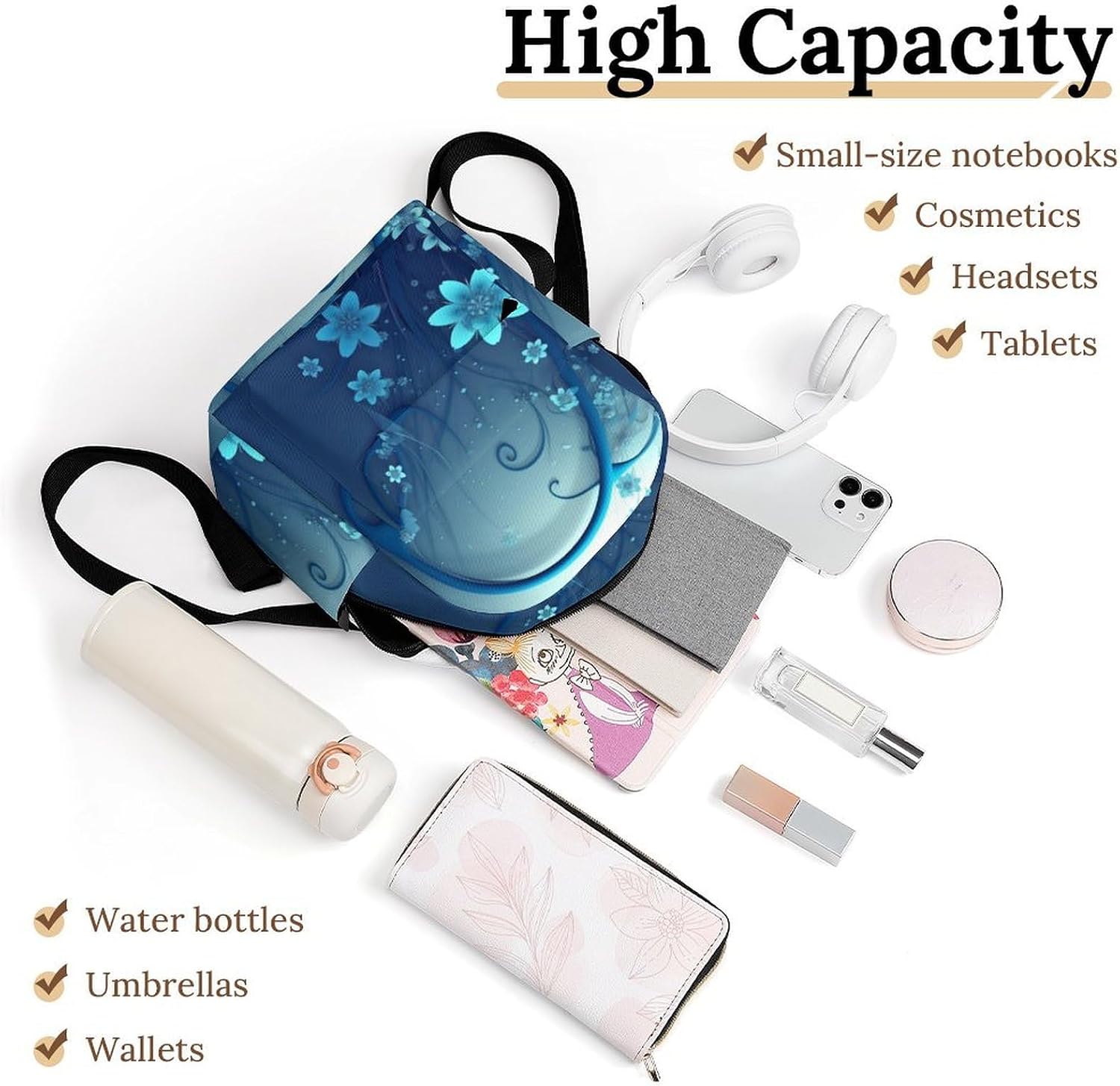 Waterproof Mini Backpack for Women - 10 Inch Oxford Lightweight Daypack Cute Bag Small Daypack Blue Mini Flower Swirl Small Backpack Purse for Travel Work Weekender