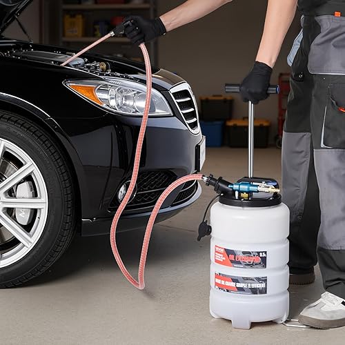 Miniatura 8 de VEVOR Extractor de fluidos, capacidad de 9.5 L, bomba extractora de aceite al vacío neumáticamanual con caballo largo de 59 pulgadas y tres tubos de