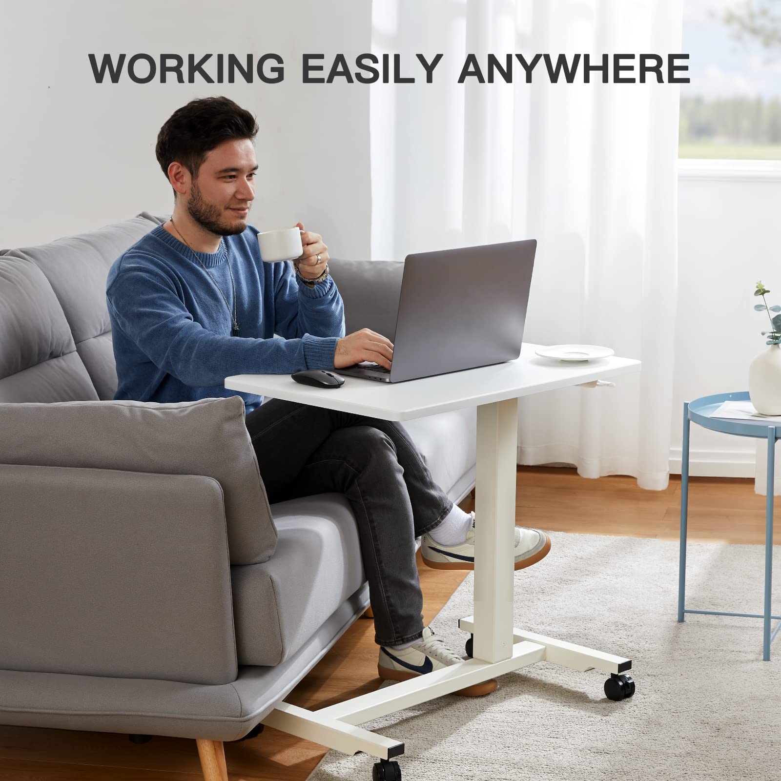 HUANUO Mobile Standing Desk Adjustable Height, Mobile Laptop Desk 27