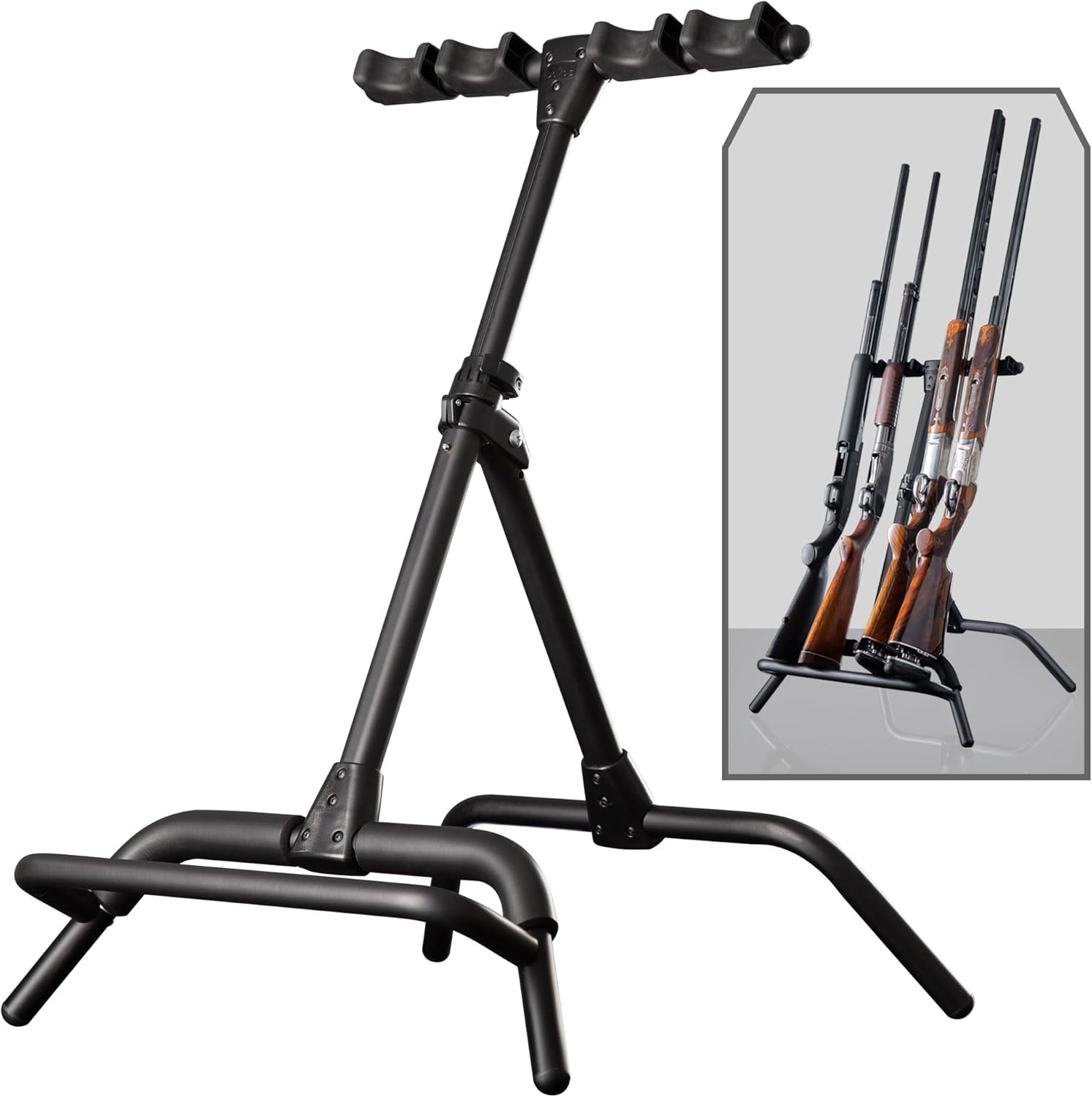 Devos Outdoor RangeRack | Portable Rifle Shotgun and Bow Stand | Ultralight Compact Folding Design | Stable for 1 to 4 Firearms or Compound Bows | Weather Resistant Aluminum Frame