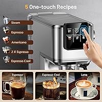Vista 4 de Espresso Machine, 20 Bar Professional Espresso Coffee Maker with Milk Frother Steam Wand, Hot & Iced Coffee Machine, Compact Stainless Steel Coffee