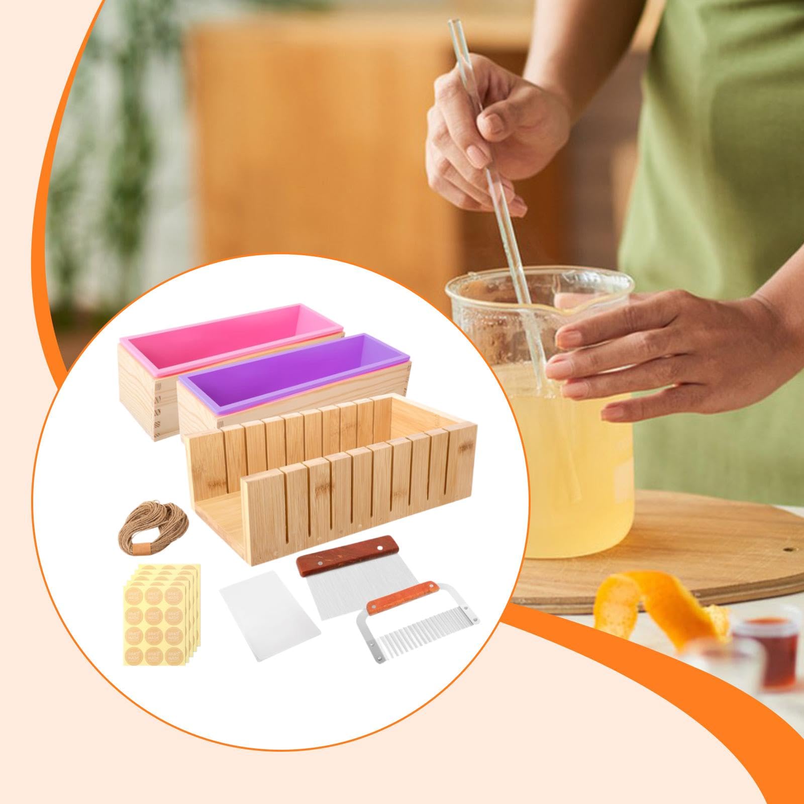 Seifenherstellung Set Gießform Holzkiste Schneidewerkzeug Verpackung DIY Bastelbedarf aus Robusten Materialien für Erwachsene Kinder DIY
