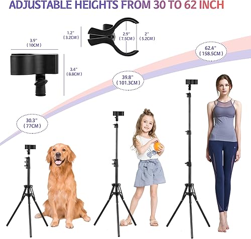 Miniatura 2 de ERYTLLY Soporte para secador de pelo con trípode, manos libres, rotación de 360 grados, clip universal, altura ajustable de 30 a 62 pulgadas