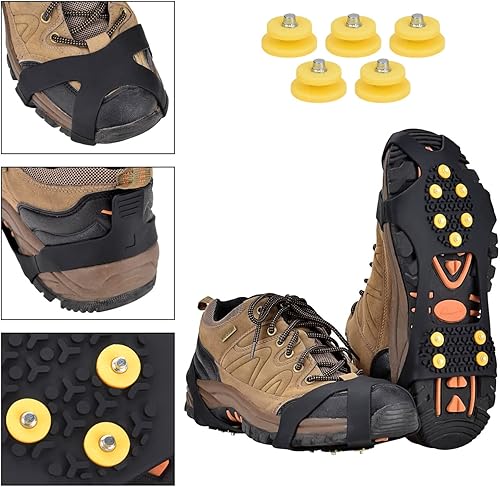 Miniatura 4 de Manledio Tacos de hielo para zapatos y botas, crampones de acero inoxidable para tracción antideslizante en nieve y hielo, agarres y picos