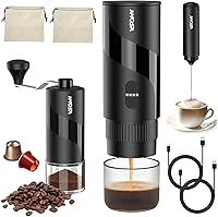 AMOSA All-in-1 Portable Espresso Maker Set: Electric 20-Bar Machine, Manual Grinder & Milk Frother for Travel, Camping, RV