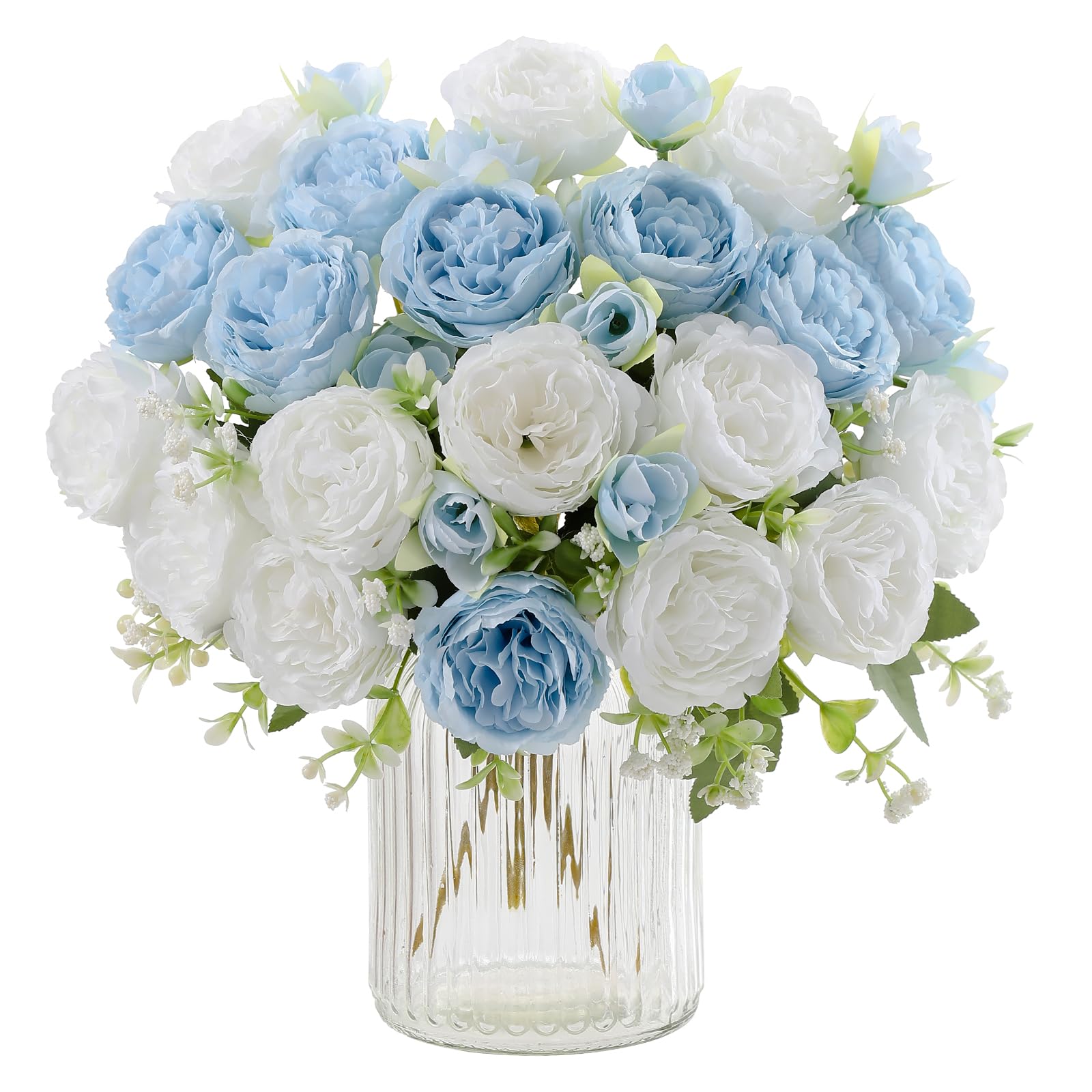 Floweroyal 4 Bunches Peony Artificial Flowers White Light Blue Flowers — image 1