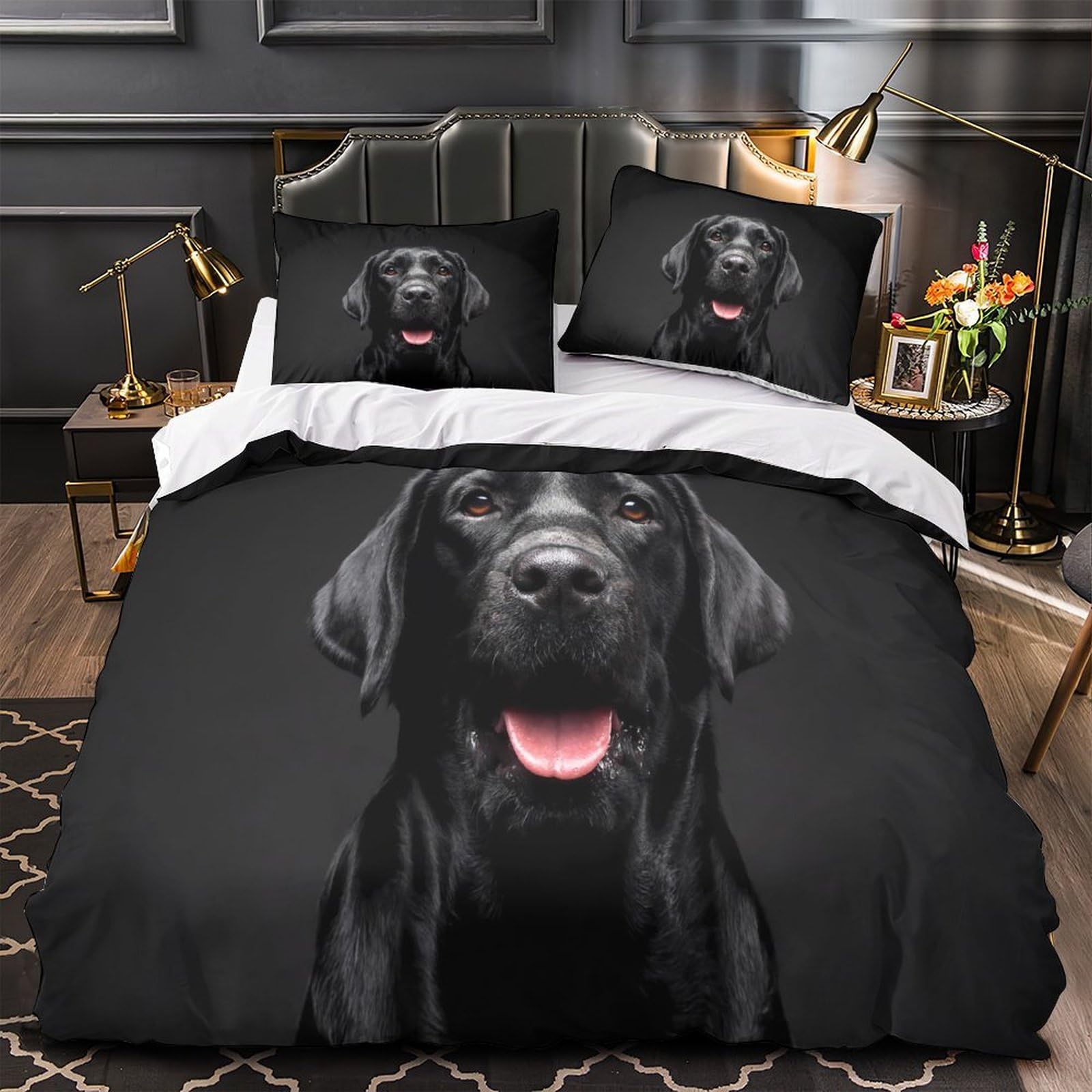 Housse de couette chat noir 260x220 cm en microfibre ultra douce avec parure de lit 3D