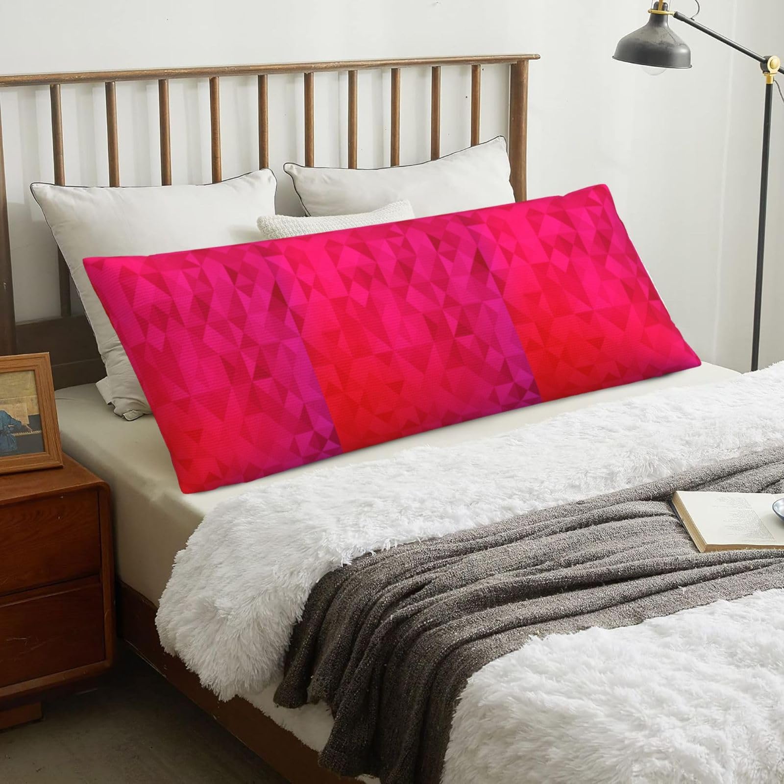 Fuchsia Triangle Geometric, Body Pillow Cover with Zipper,Long Body Pillowcase 20 x 60 in