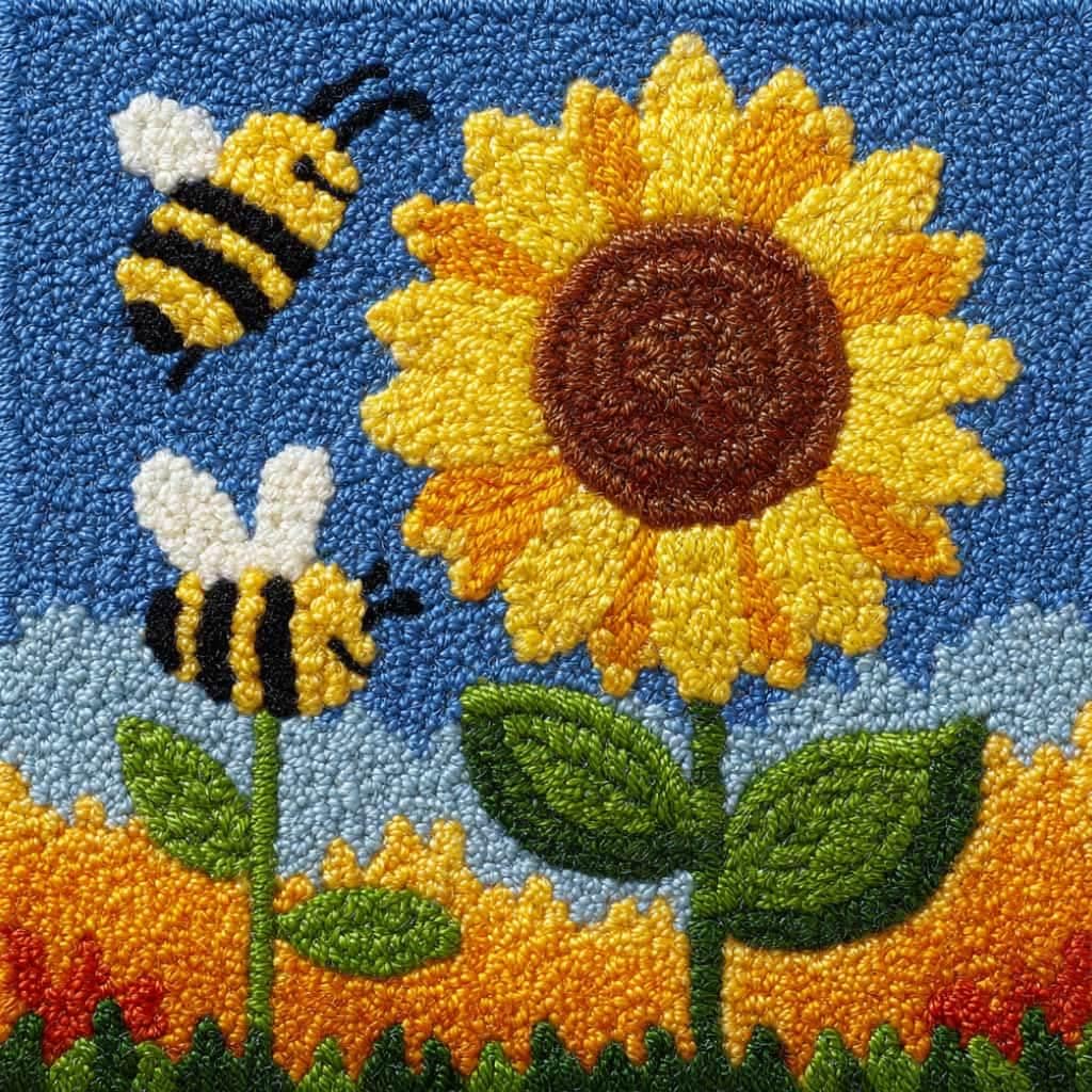 WallustrioaW Latch Hook Pillow Case Kits,Sunflowers 17X17 Inch Latch Hook Cushion Cover Kit,Knitting Kits Cushion for Adults Rug Making Kit for Starters