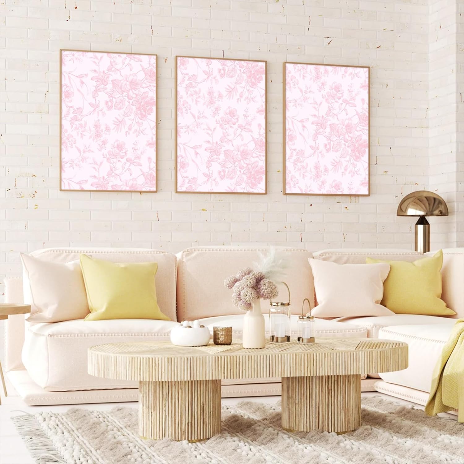 Pink Flower Wall Art Chinoiserie Floral Canvas Wall Decor Aesthetic Wall Art Watercolor Botanical Prints Vintage Flower Pictures Pink Floral Posters for Living Room Bedroom 16x24x3 Inch Unframed