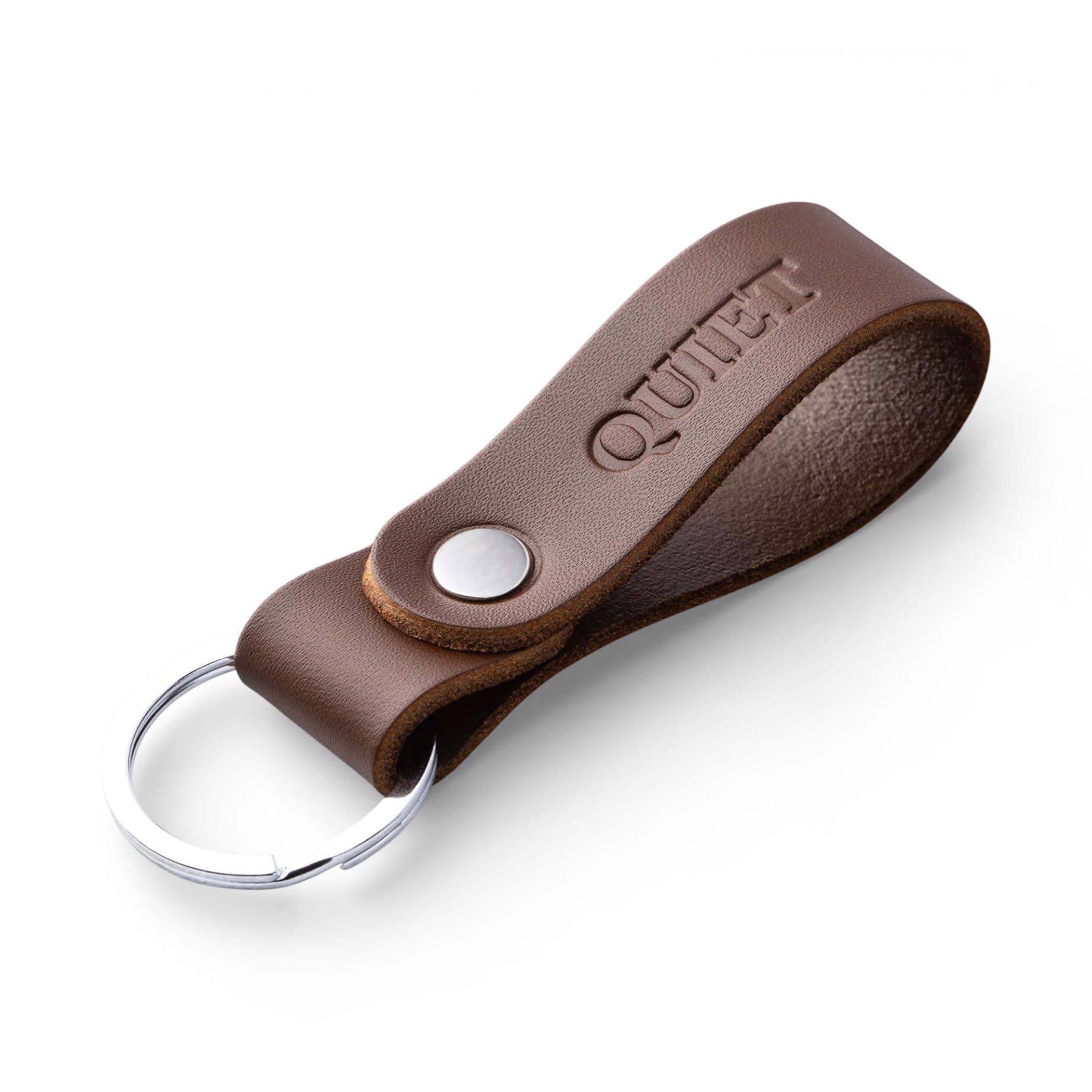 Magor Unisex Quiet Full Grain Leather Keyring For Men & Women, Personalised Leather Key Ring For Car Or Home Keys, Hot Embossed Matte Brown Leather, Premium Gift For Him, Her, Dad Or Husband (Quiet)