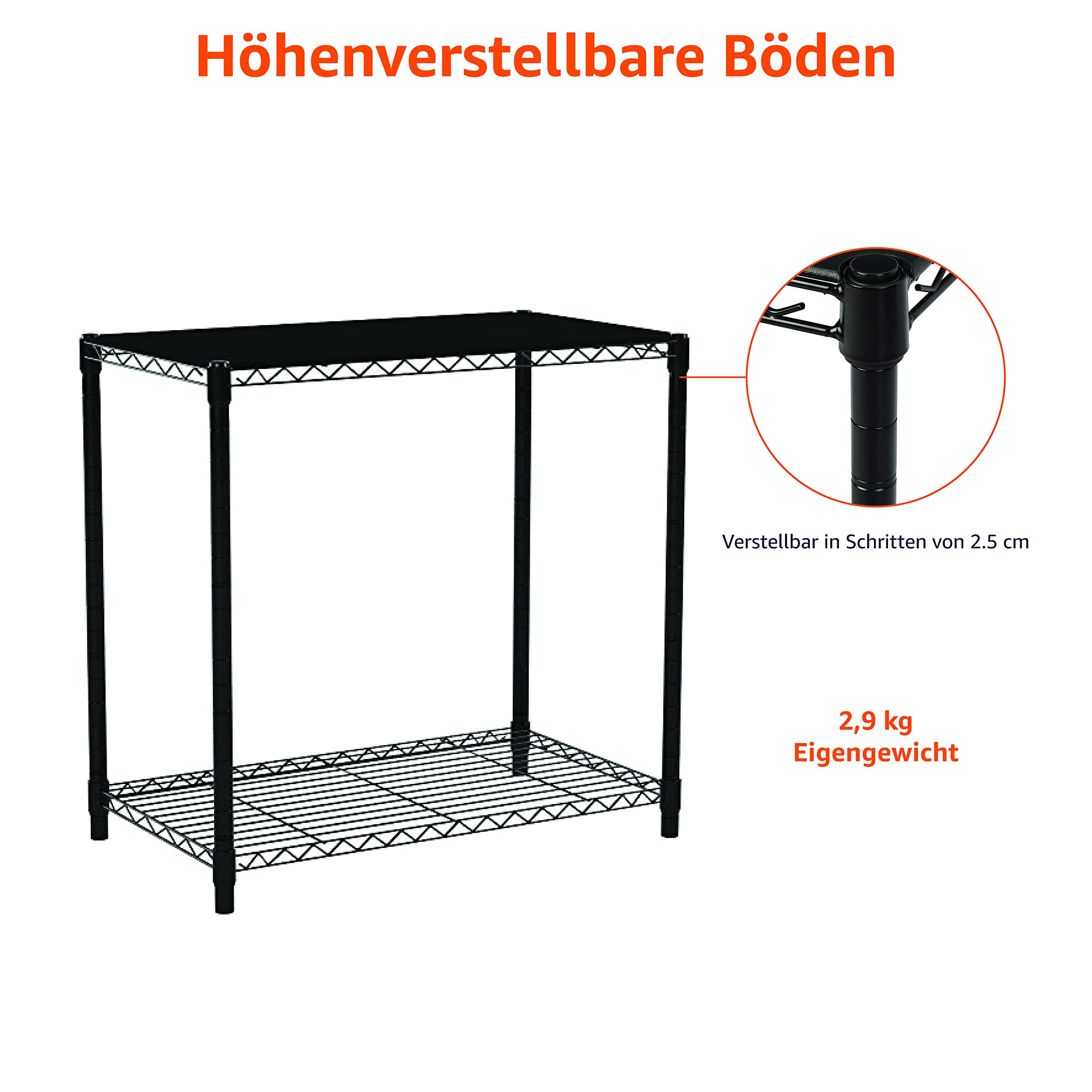 Amazon Basics 2 Regalböden Ebenen, stapelbar, Schwarz, 33.8 D x 58.9 W x 56.4 H cm
