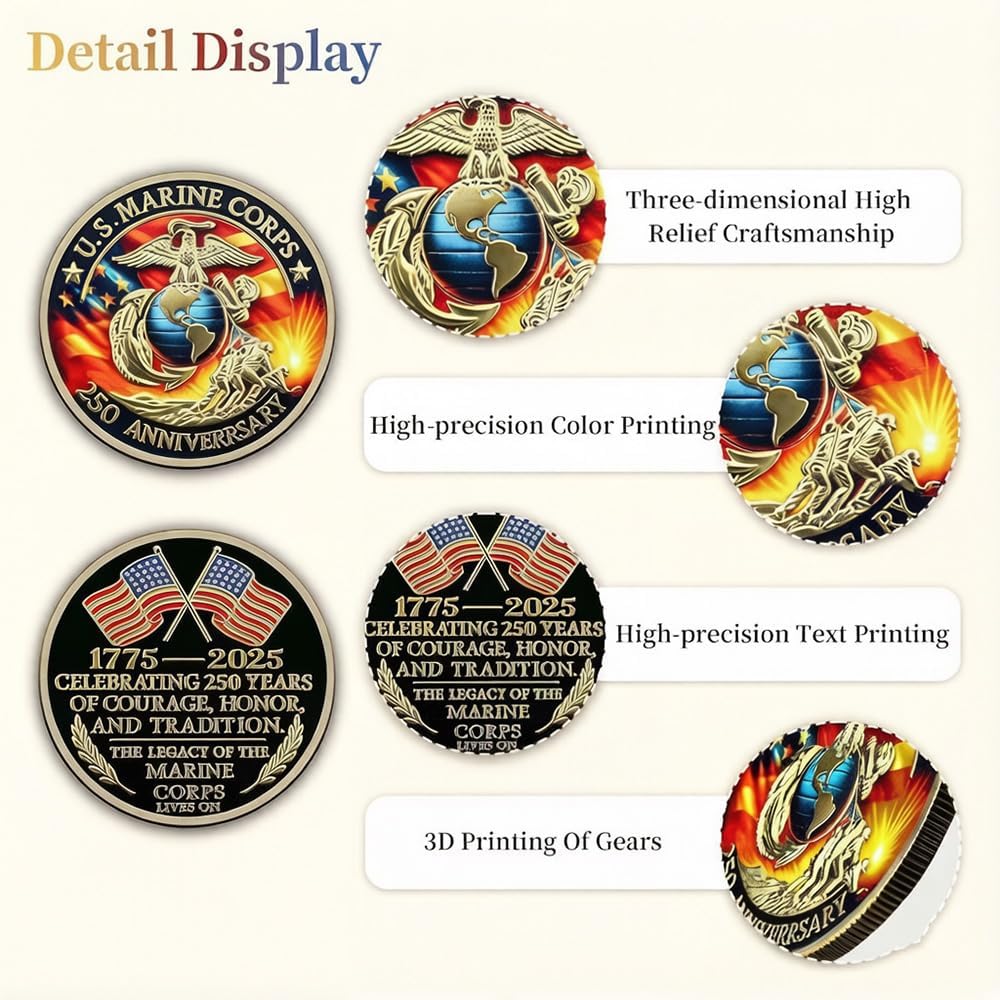 1775-2026 Anniversary Challenge Coin - Military Collectible for 250th Anniversary - Birthday Gift - Marine Veterans' Commemorative Souvenir