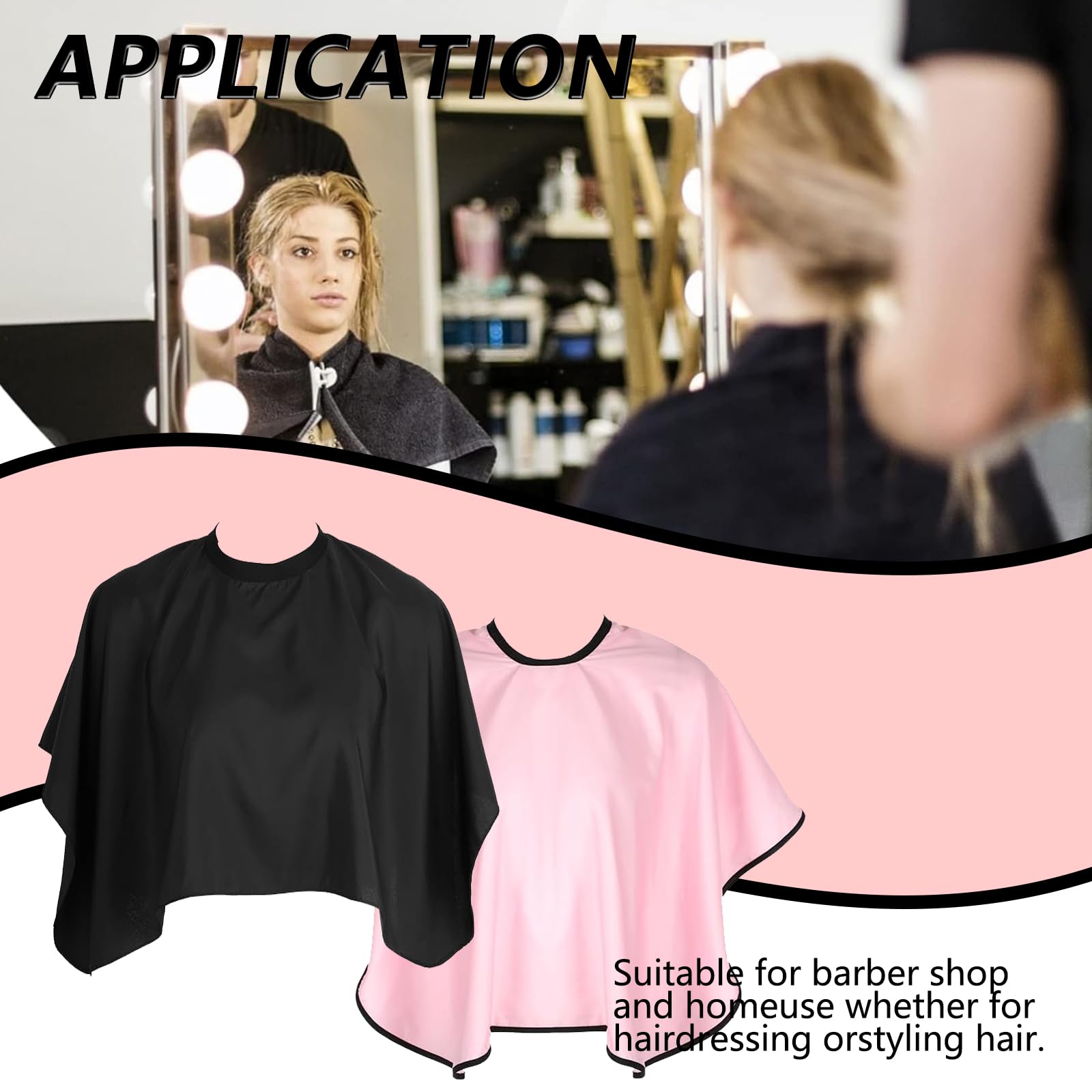 Frisierumhang Kurz, 2 Stück Wasserdichter Make up Umhang Friseurumhang Haarschneideumhang mit Klettverschluss für Salon Haarschneiden Friseur (Schwarz, Rosa)