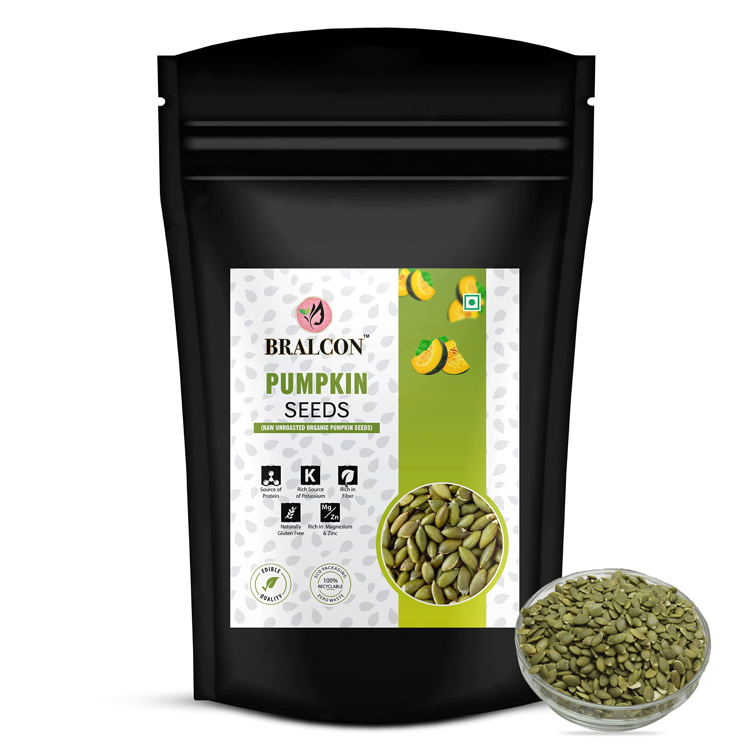 BRALCON Organic Pumpkin Seeds - 100g | Raw Unroasted Pumpkin Seeds for Eating | Protein and Fiber Rich Superfood | Weight Loss Management | Rich in Omega-3 fatty acids (B0BDQYMVNV) Amazon Price History, Amazon Price Tracker