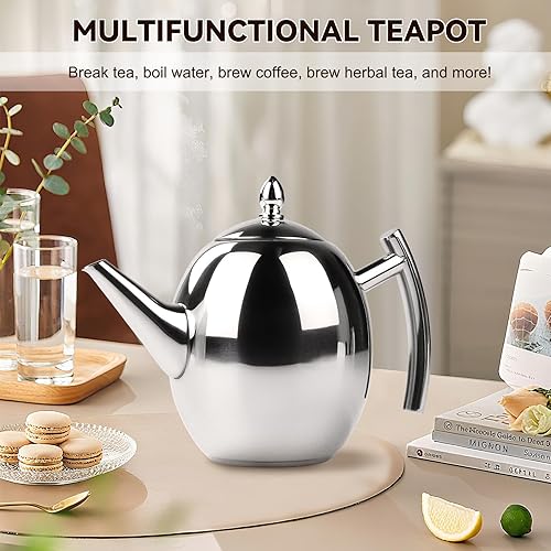 Miniatura 8 de Jadeshay Hervidor de té, tetera grande de acero inoxidable de 1 litro con filtro extraíble para el hogar, hotel, cafetería, bar, restaurante