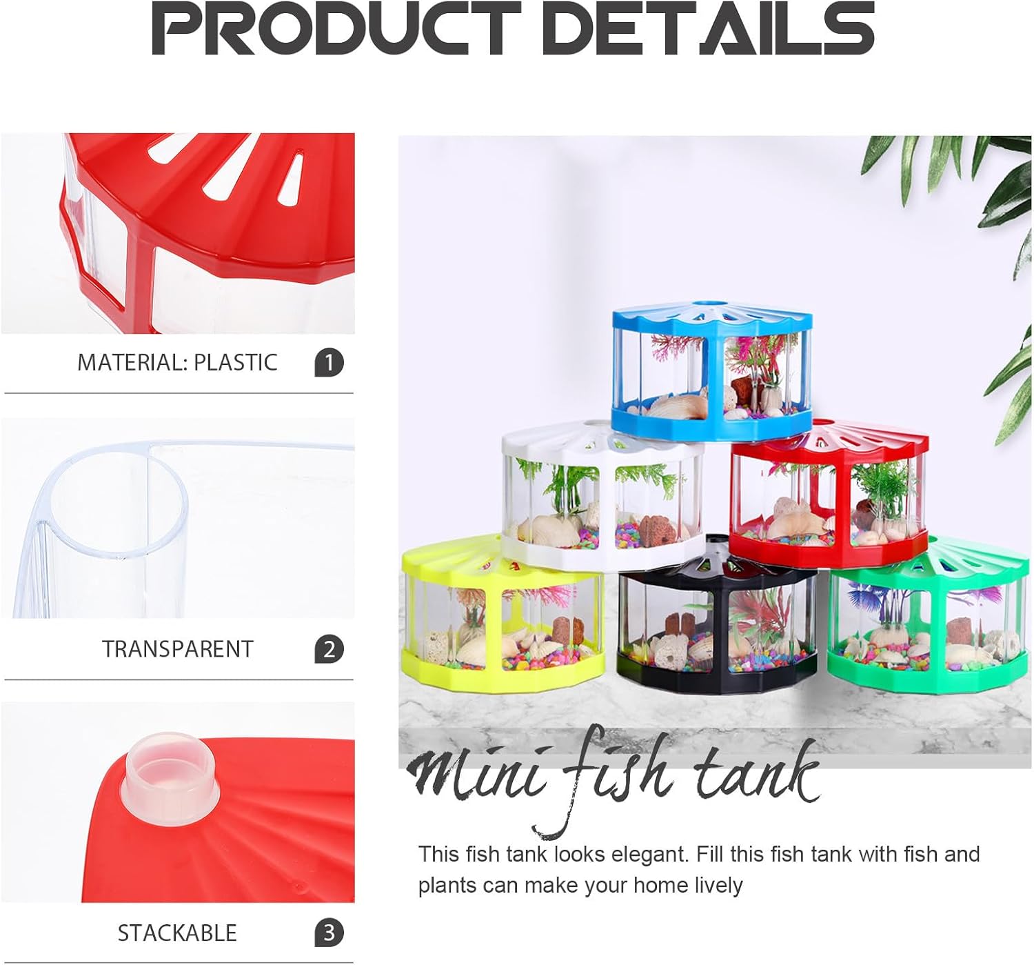 2pcs Mini Fish Tank with Light, Plastic High Transparency Red Aquarium | Betta Fish Tank, Desktop Decor, Simple Creative Elegant Minimalist Style