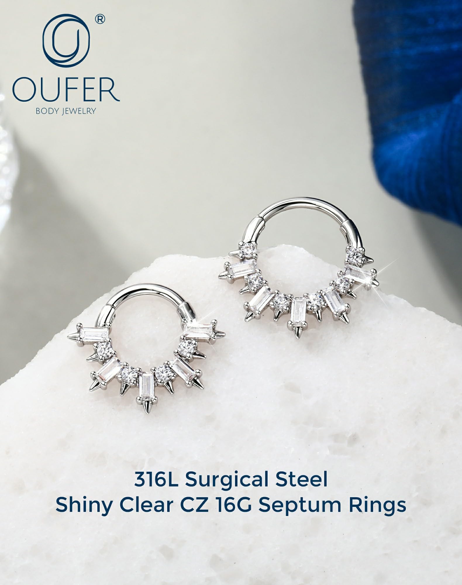 OUFER Gold Septum Rings 16G 8/10MM 316L Surgical Steel Septum Piercing Jewelry, Square Clear CZ Hinged Segment Daith Piercing Jewelry, Daith Helix Rook Earrings For Women Men: 16G 10MM Gold