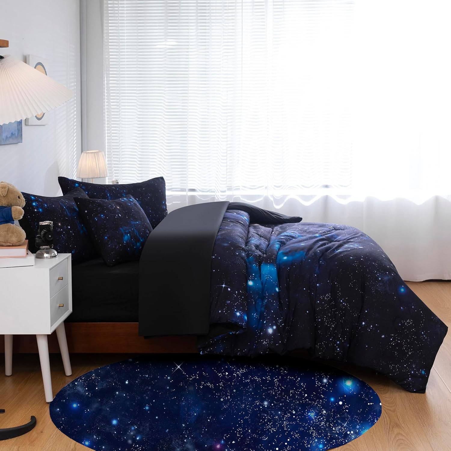 6 Pcs Galaxy Comforter Set Twin Size Space Blue and Purple Starry Sky Night Bedding Set for Girls Boys Kids Twin(1 Comforter, 1 Flat Sheet, 1 Fitted Sheet, 1 Cushion Cover, 2 Pillowcases) - Image 4