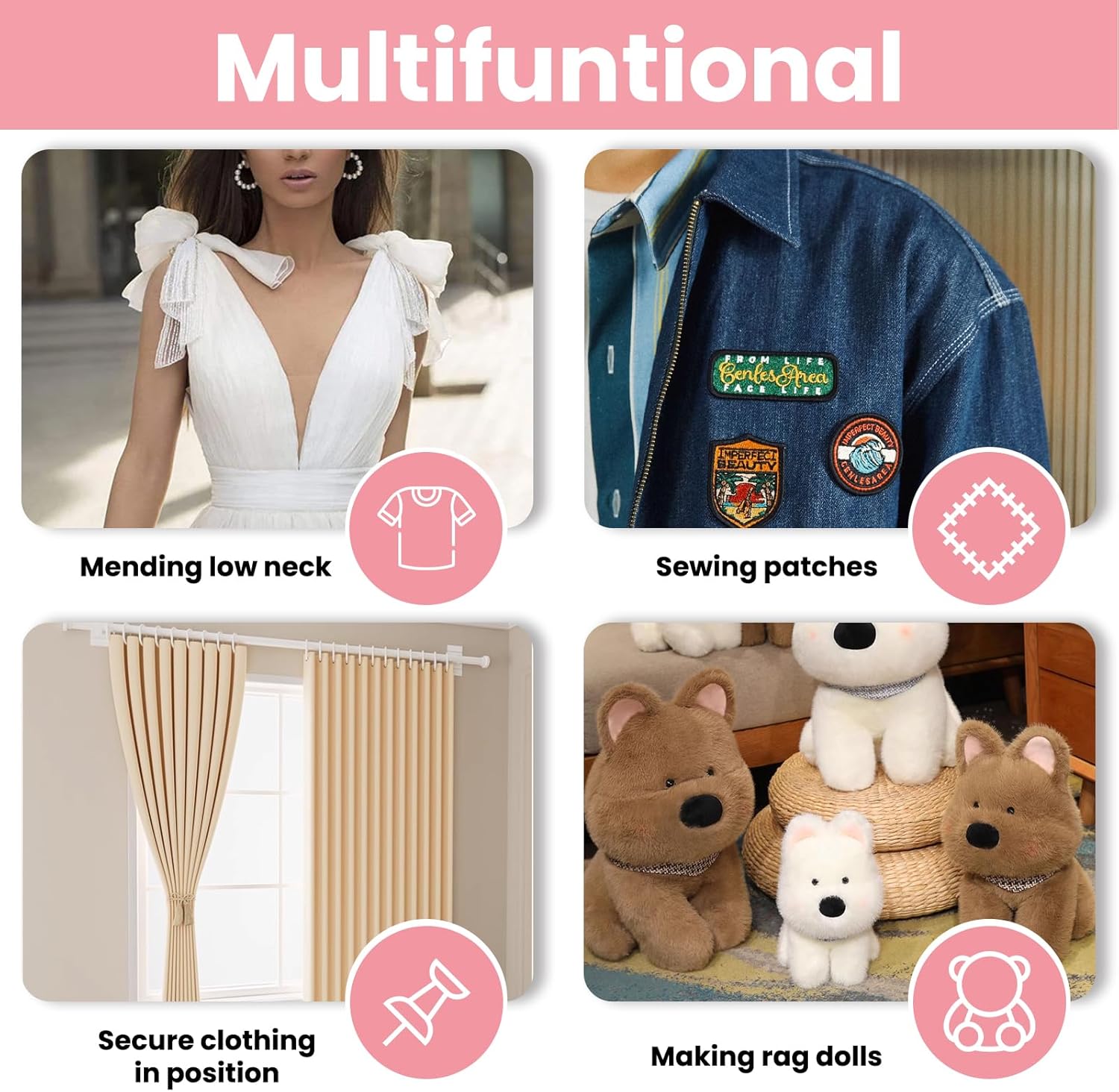 Stitch Gun for Clothes - Quick Clothes Fixer - Tagging Gun for Clothing with Sewing kit Includes 6 Needles,1000 Black Fasteners and White Fasteners (Pink) - Image 3