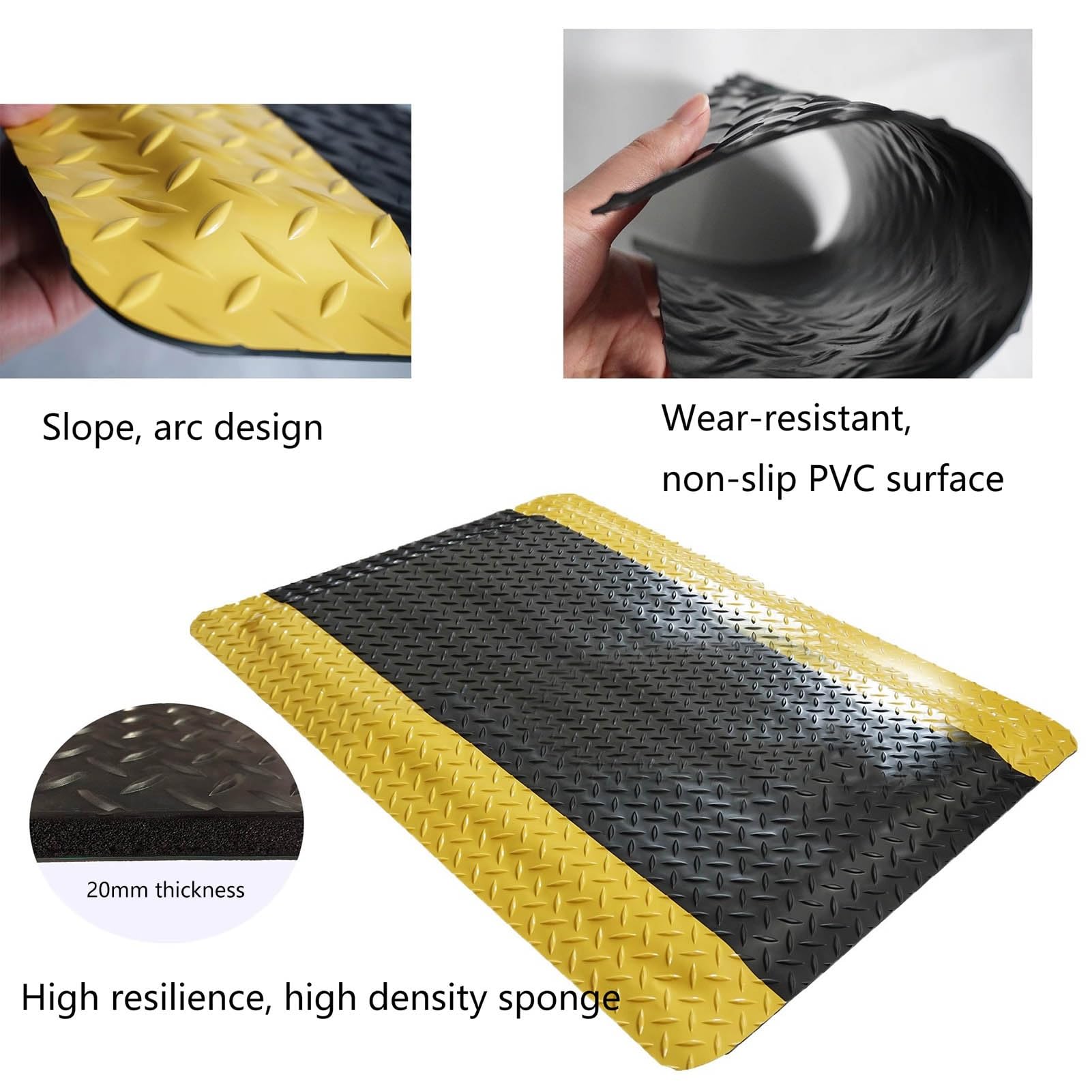 Tappetino per postazione di lavoro antifatica, spessore 20 mm, in spugna di PVC, per magazzini e fabbriche, offre comfort e supporto in piedi, dimensioni 50 x 50 cm