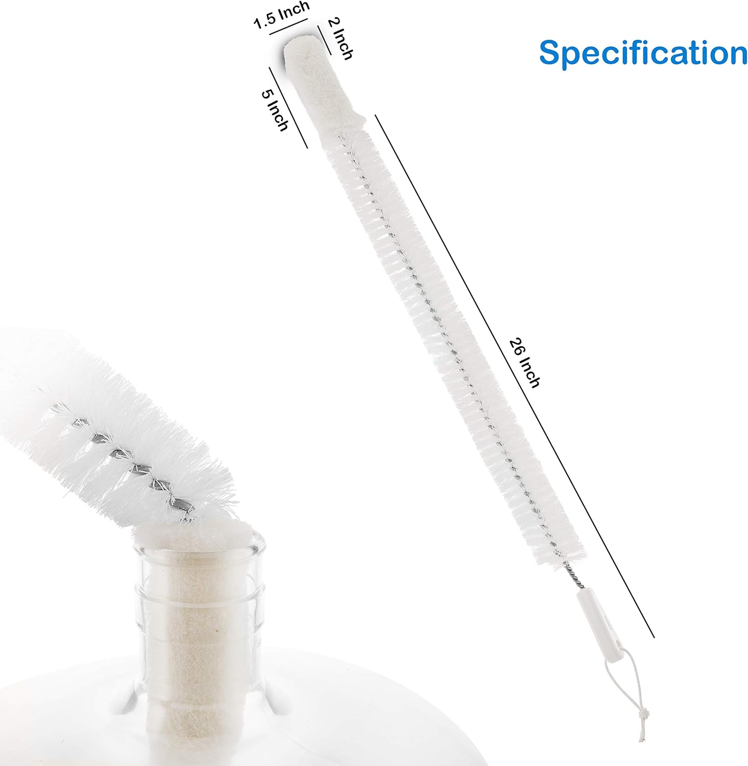 FryOilSaver Co, B217c Five Gallon Carboy Washing Brush, Homebrew Kit Cleaning Brush, Beer Brewing Equipment Cleaning Tools, Extra Strong Nylon Bristles Will Not Scratch Glass or Plastic, 27" Long