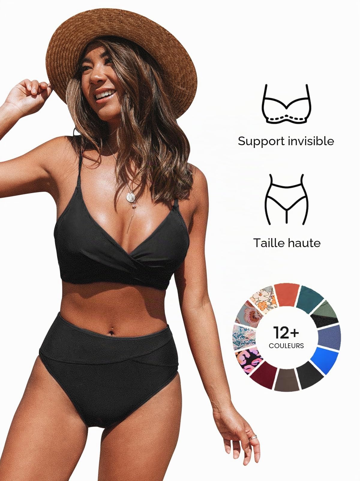 CUPSHE Femme Bikini Torsadé Taille Haute Ensemble Bikini Col V Élégant Maillots de Bain 2 Pièces