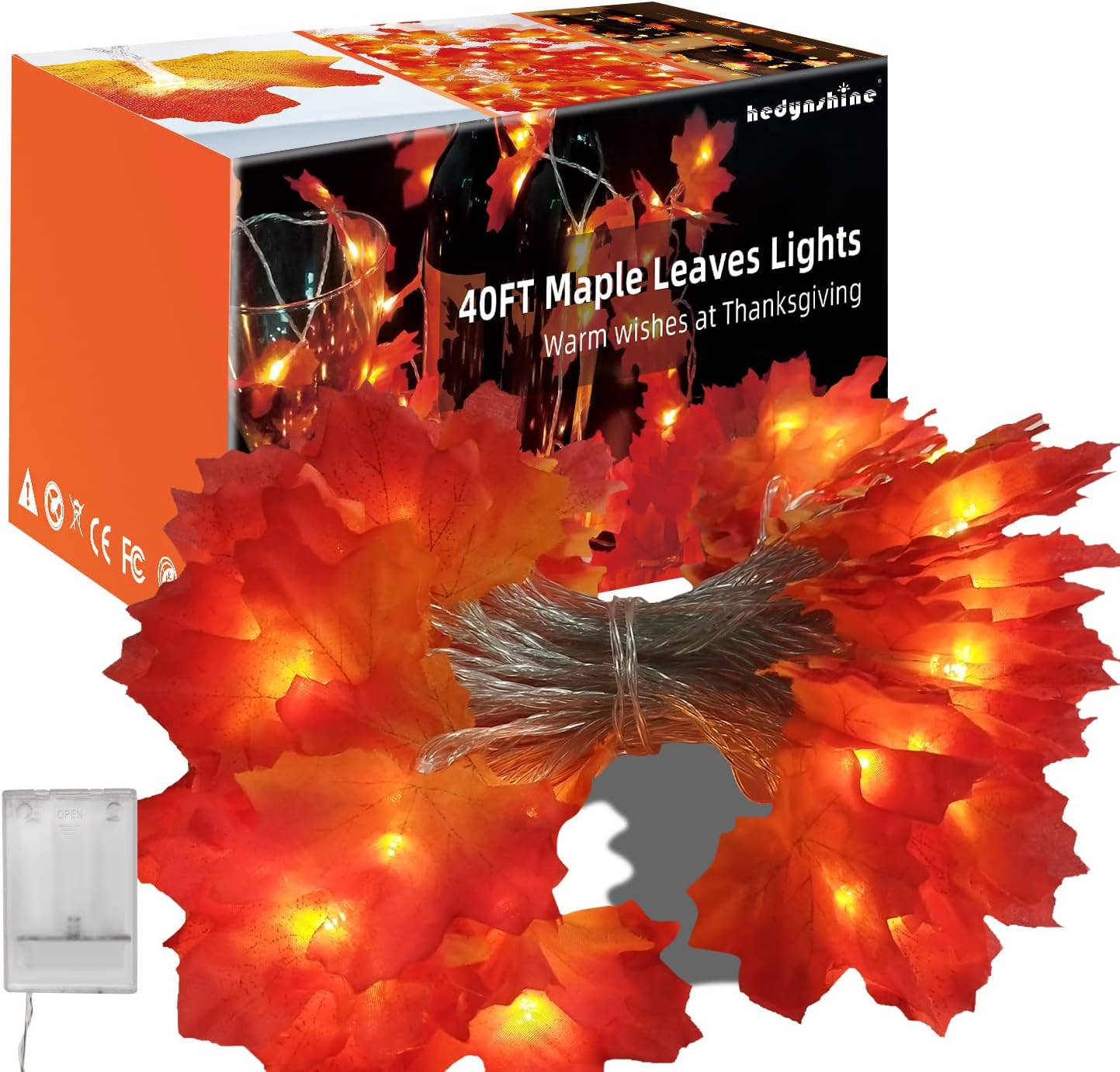 HEDYNSHINE Christmas Decorations Lights, 100 LEDs 40ft Indoor String Lights for Home Décor,Home Autumn Garland Fall Decor, Maple Leaves Lights Ultra Long