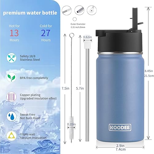 Miniatura 7 de Koodee - Botella de agua de acero inoxidable con tapa para popote, termo de boca ancha de 32 oz con doble pared, aislada al vacío, para deportes,