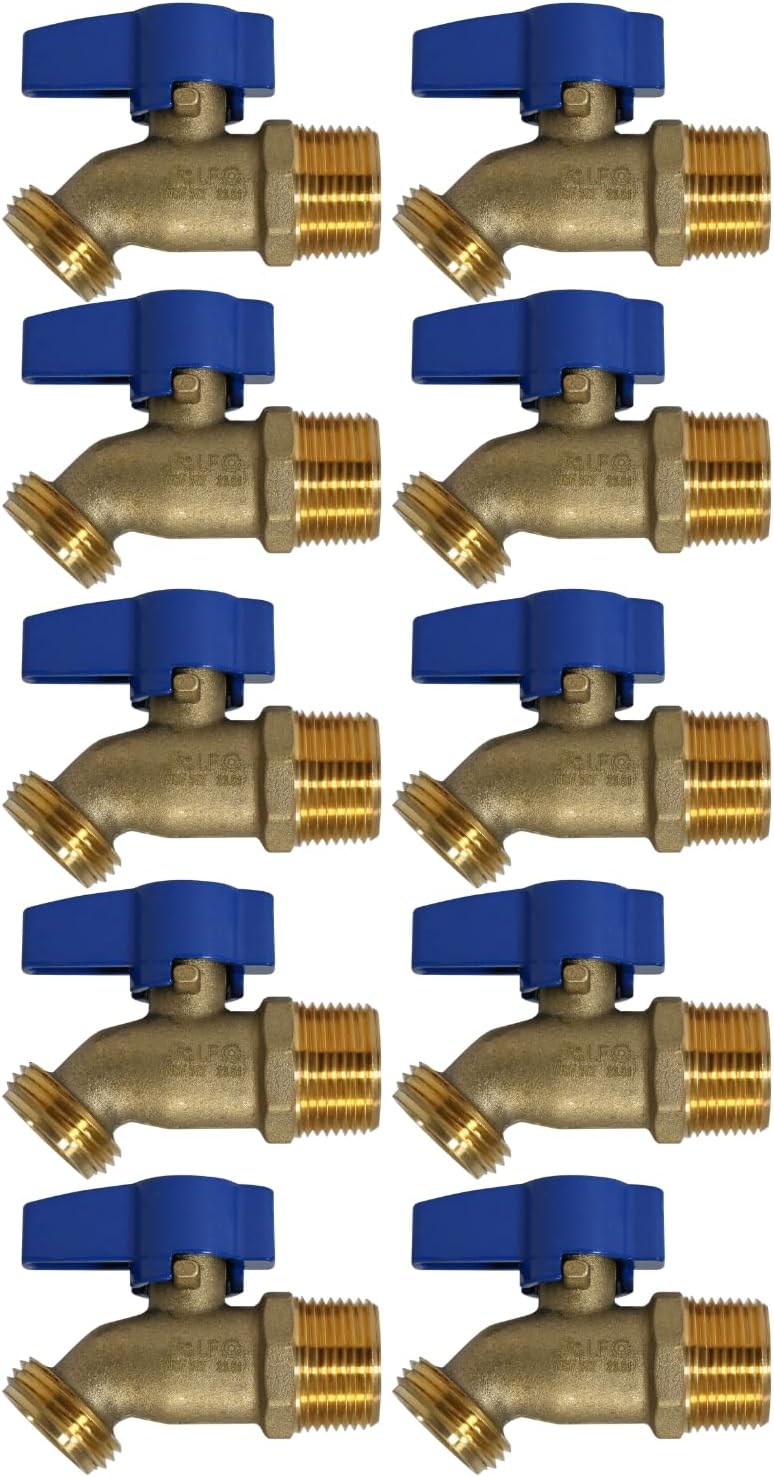 10 Pieces XFITTING 3/4" Male Threaded x 3/4" Garden Hose Threaded Hose Bibb No-Kink, 1/4 Turn, No Lead Brass, Water or Oil, 10 Packs