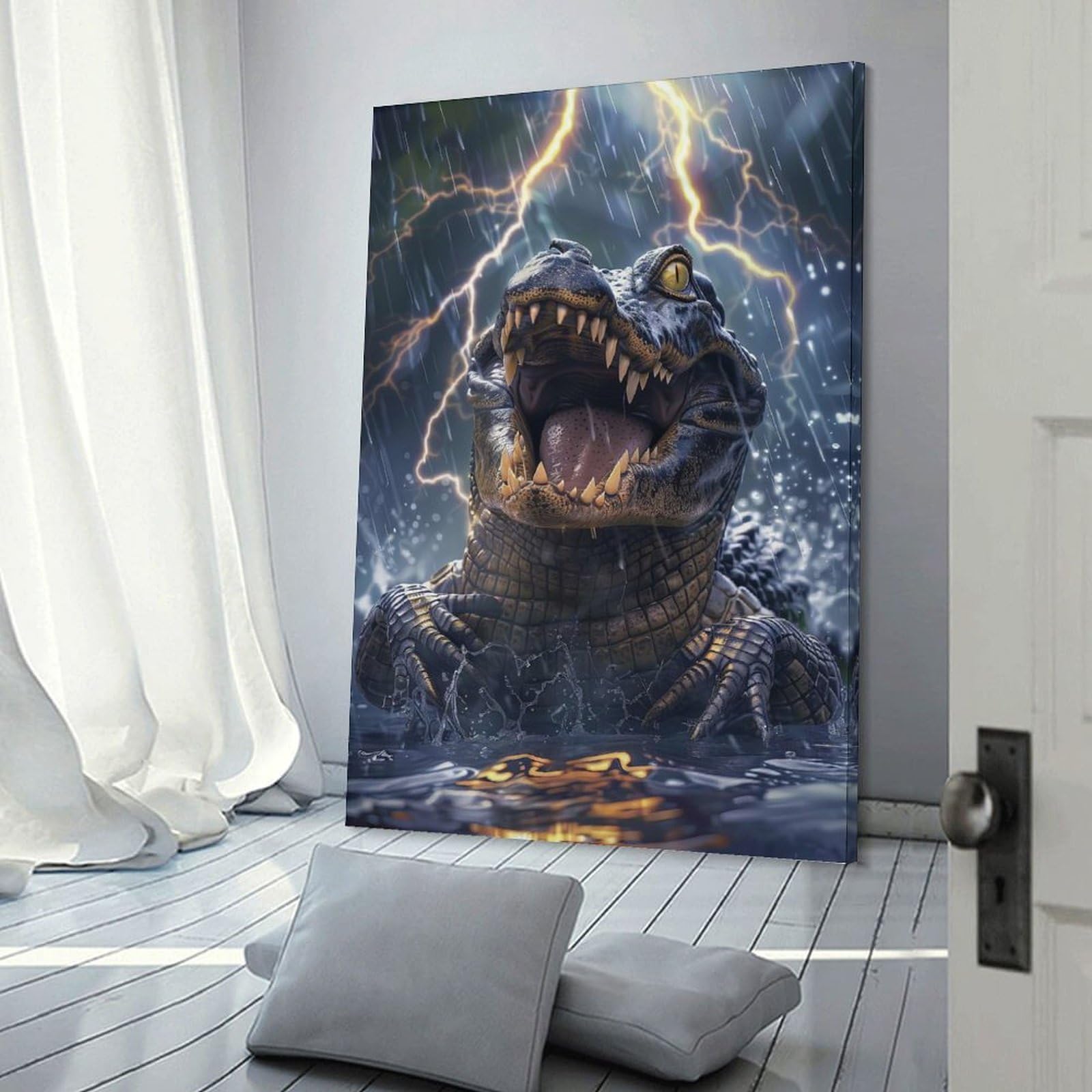 Junmoney Crocodile Lightning Canvas Wall Picture, 24x36inch(60x90cm), for Front Hall, Corridor Or Welcome Spaces, Wall Decor to Refresh Empty Corners