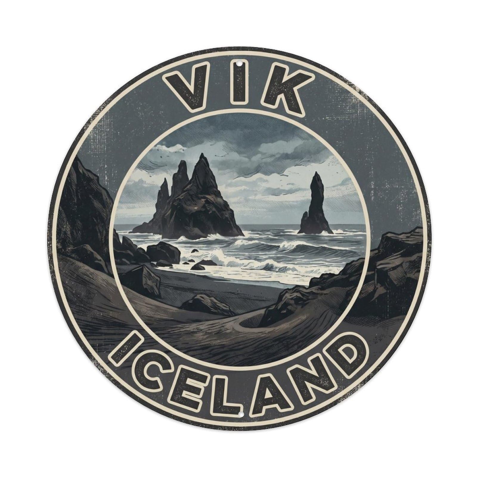 Iceland Vik Vintage Circle Vintage Metal Tin Sign Plaque Wall Decor for Cafe, Club Bar, Office, Garden Metal Poster 8x8Inch