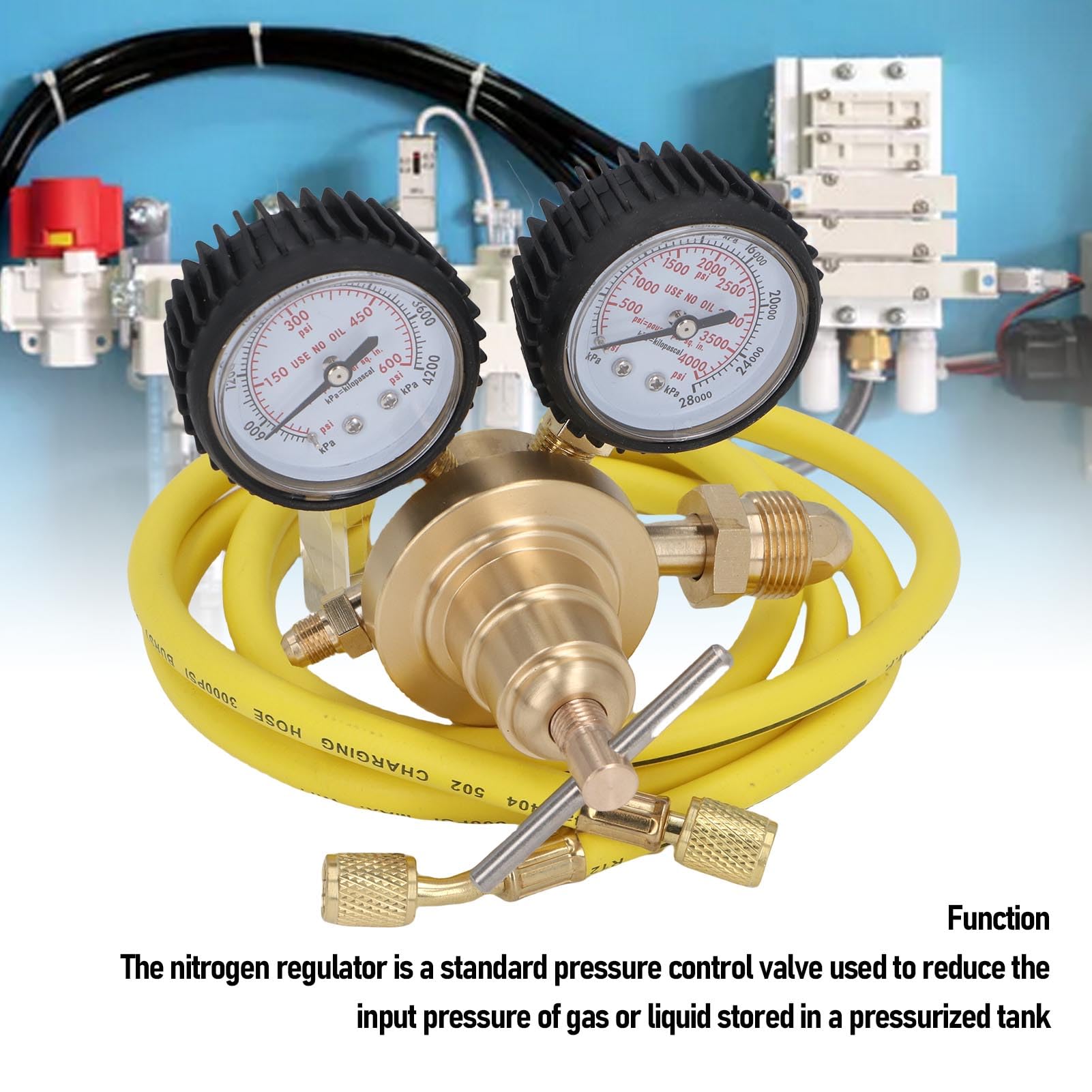 Regulador de nitrógeno CGA580, entrada 0-600 PSI, salida 1/4 pulgada conexión macho, manguera 60 pulgadas para pruebas de presión