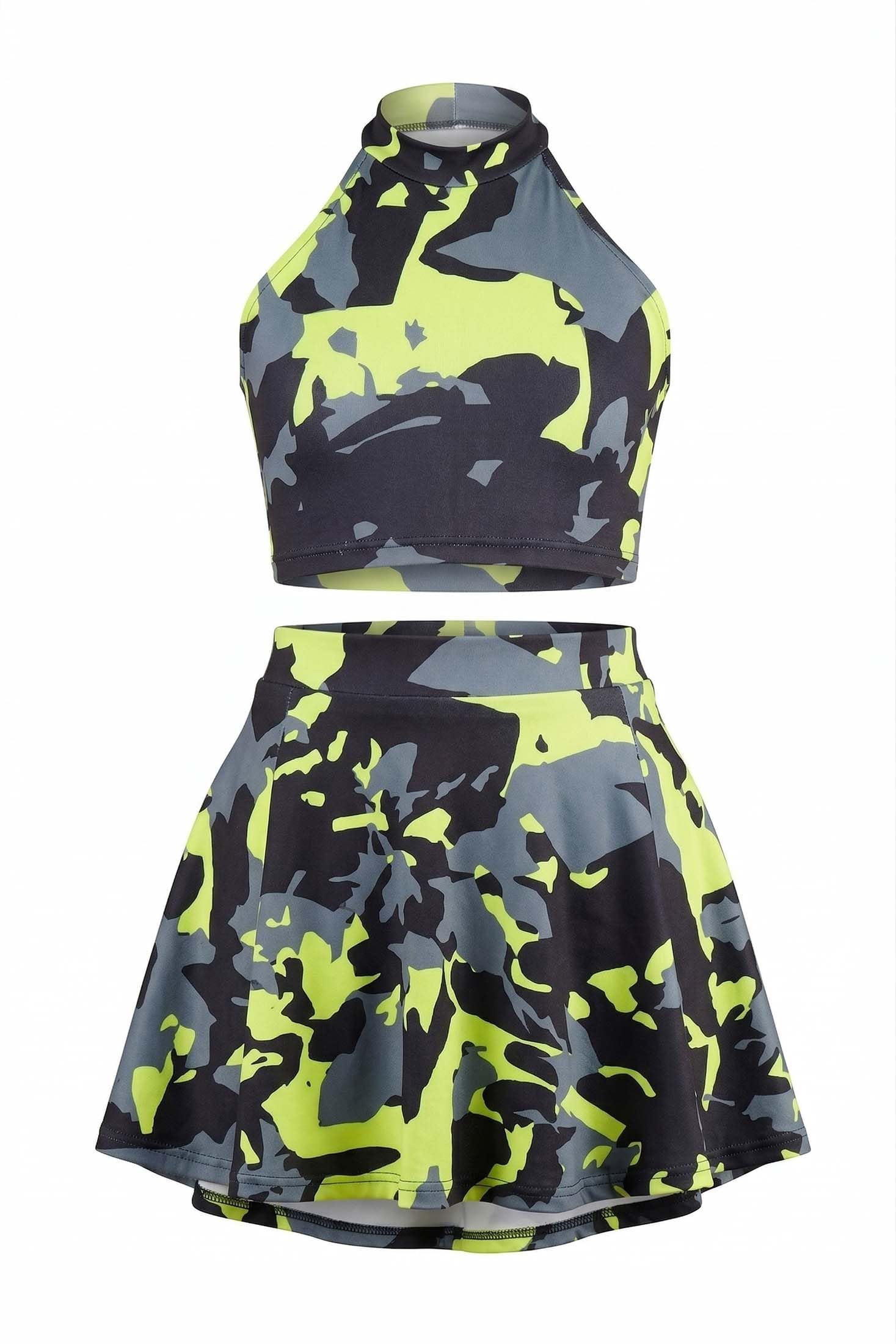 Keepfit Kids Girls Camouflage Printed Halter Neck top and Skirt Swimset | Comfortable Quick Dry Beachwear for Girls-image-6