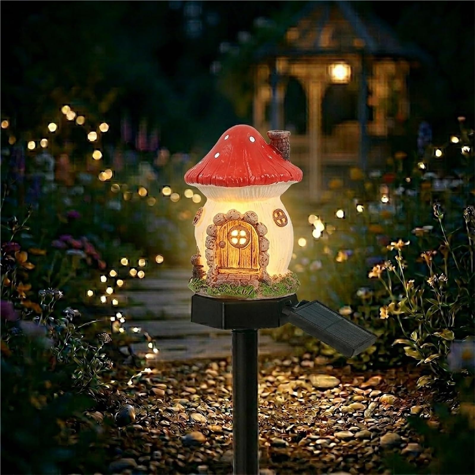 CAIFUGUIHE Solar Fairy-Tale Mushroom Cottage Garden Light, Resin Mushroom Cottage Figurine, Waterproof LED Mushrooms House Statue Lamp for Gardens, Pathways, Cozy Backyard, Lawn Decor