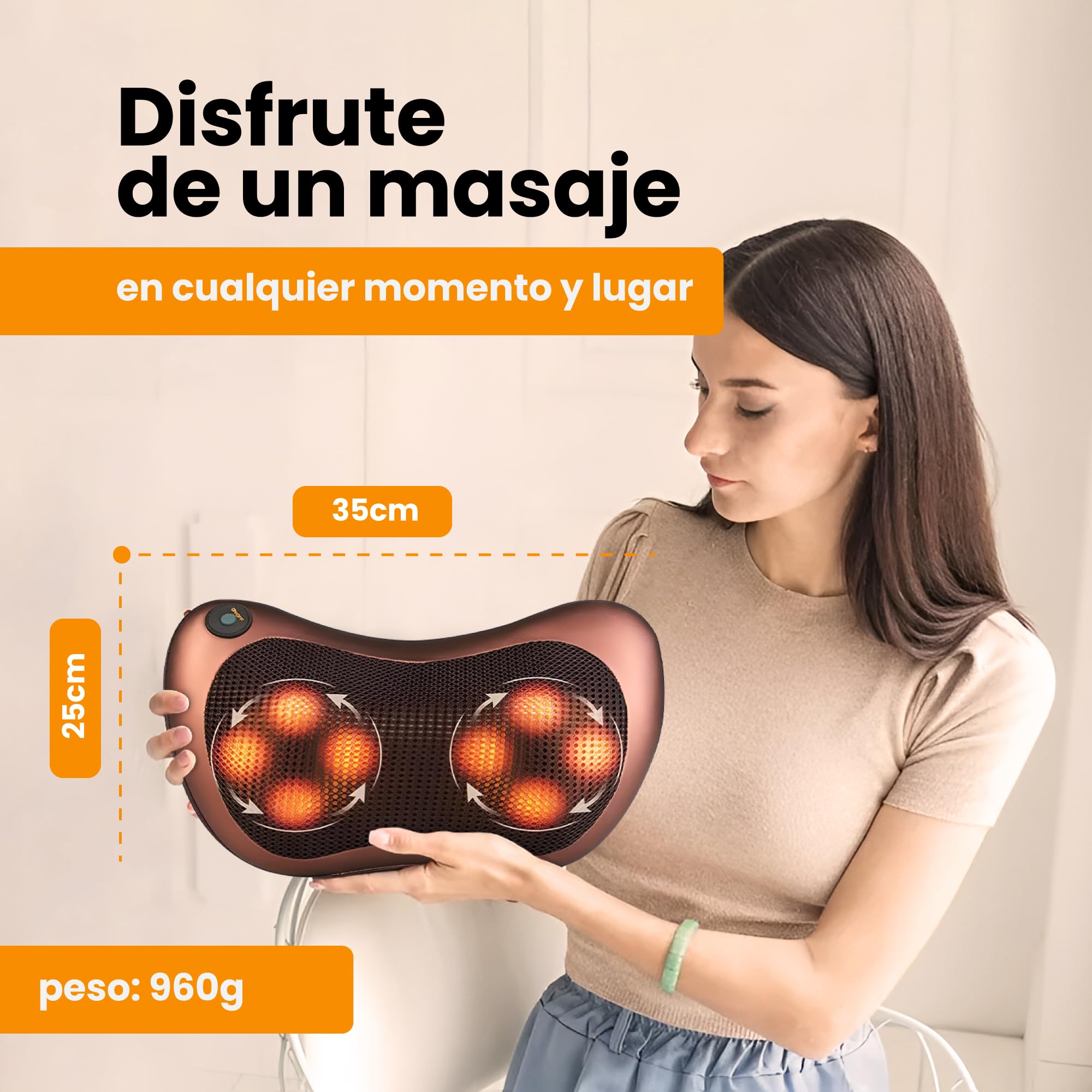 Extralink Masajeador Cervical y Espalda, Masajeador Espalda con 8 Cabezales de Masaje, Alimentación de CA y CC, Función de Calefacción, Shiatsu, Relajante, Aplicable a Varias Zonas, cojin masajeador