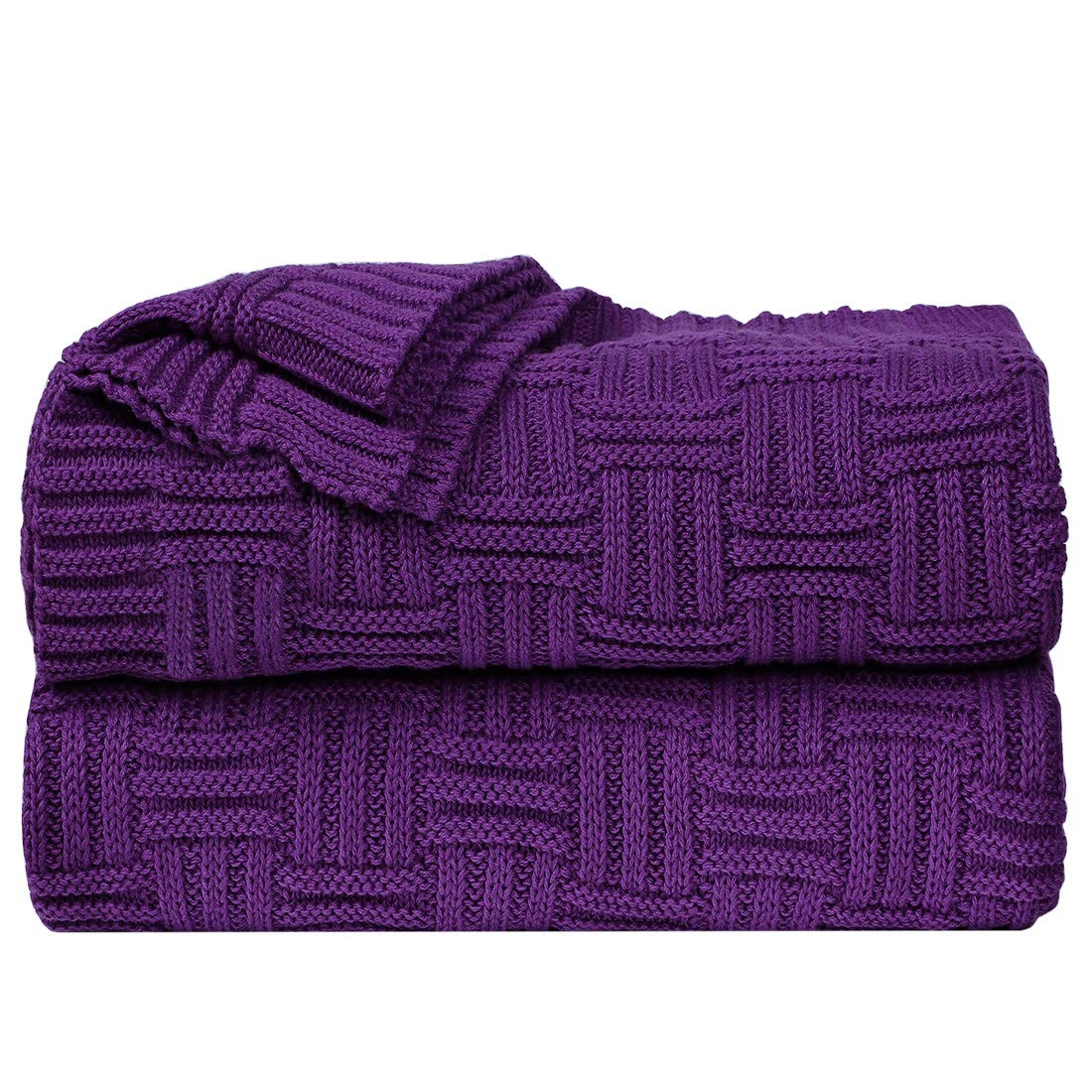 Sourcing Map Manta de punto trenzado 100% algodón, manta suave y ligera, manta de sofá texturizada, funda de sofá, mantas de punto decorativas, morado, 47 x 70 pulgadas