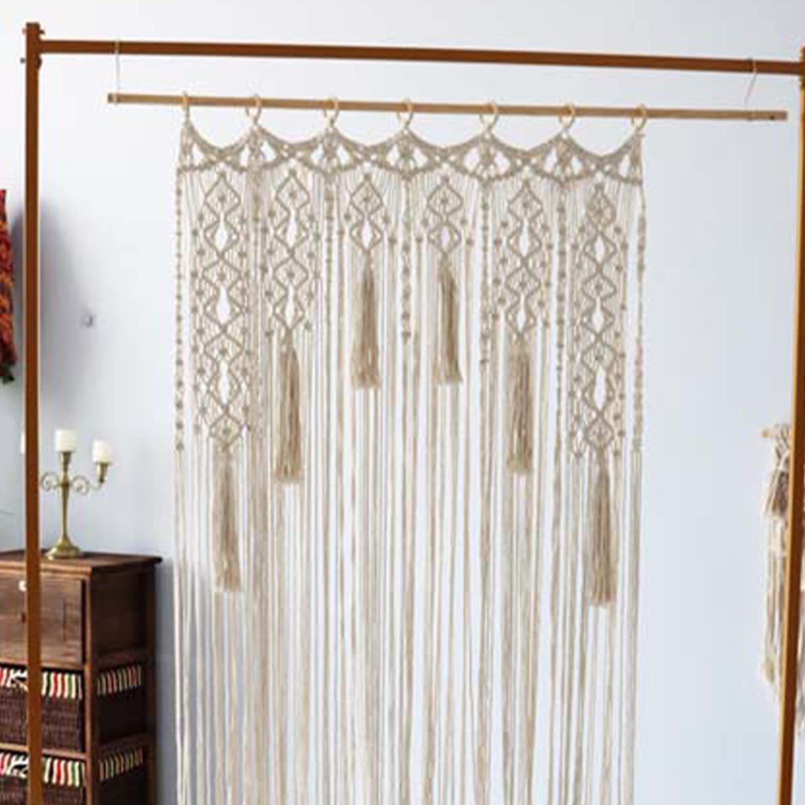 Jauhmui Boho Makramee Vorhang Wandtapisserie für Wohnzimmer, Schlafzimmer Balkon Deko Beige 85x200cm