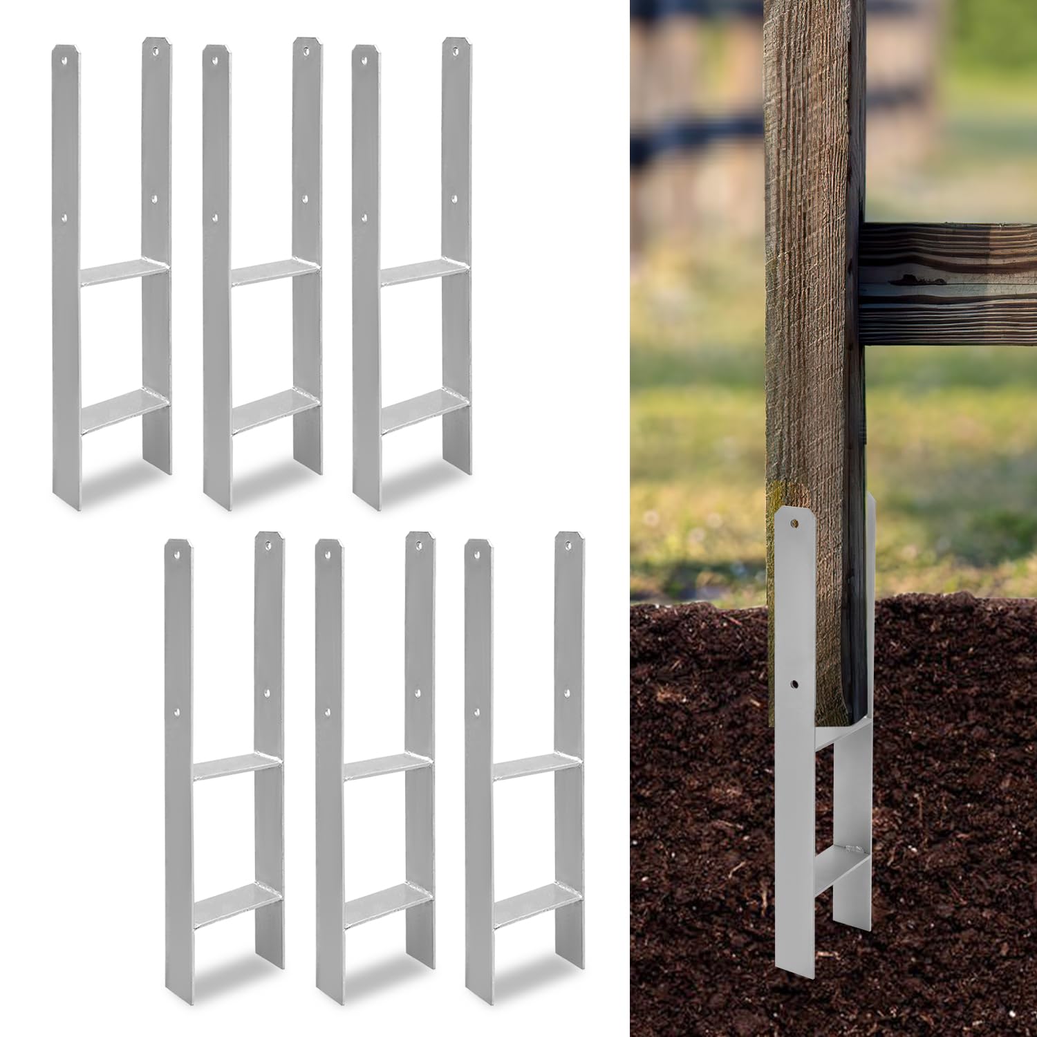 Aufun H-Pfostenträger 91mm, 600mm Länge, Feuerverzinkt – 4 Stück Für Carport, Zaun & Pergola