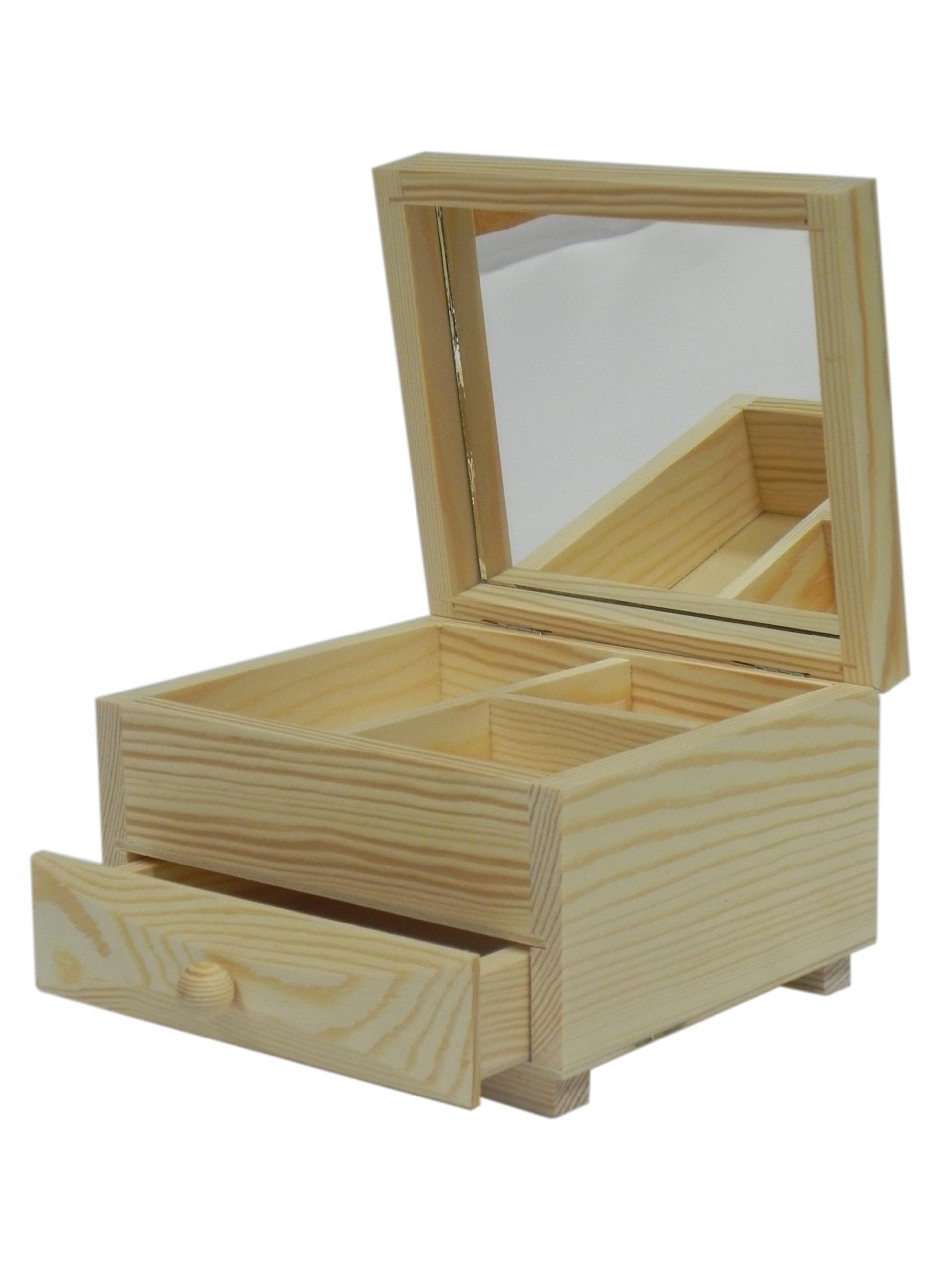 Wooden World - Wooden Jewellery casket Box with mirror and drawer