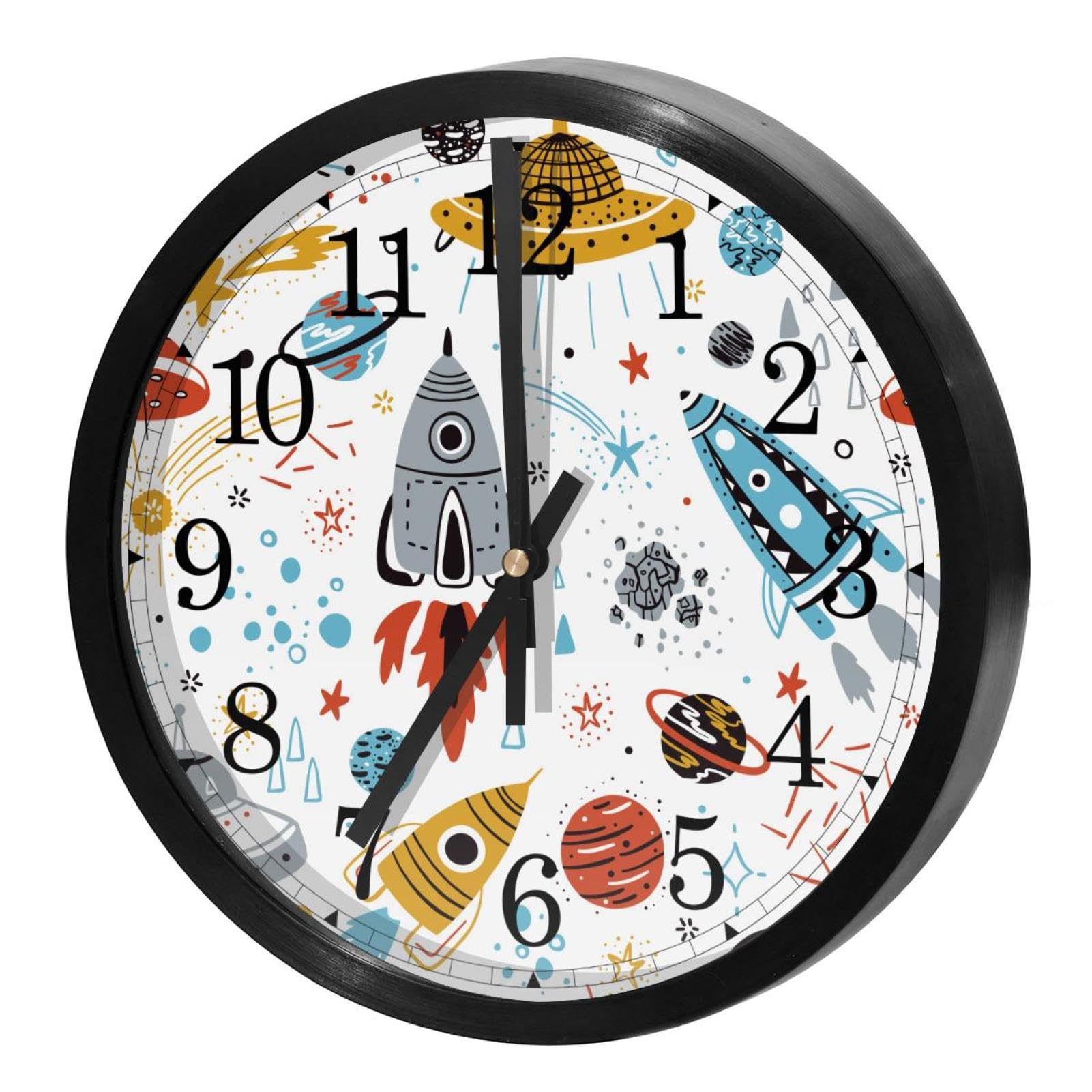 Horloge murale silencieuse à quartz fusée spatiale pour chambre enfant
