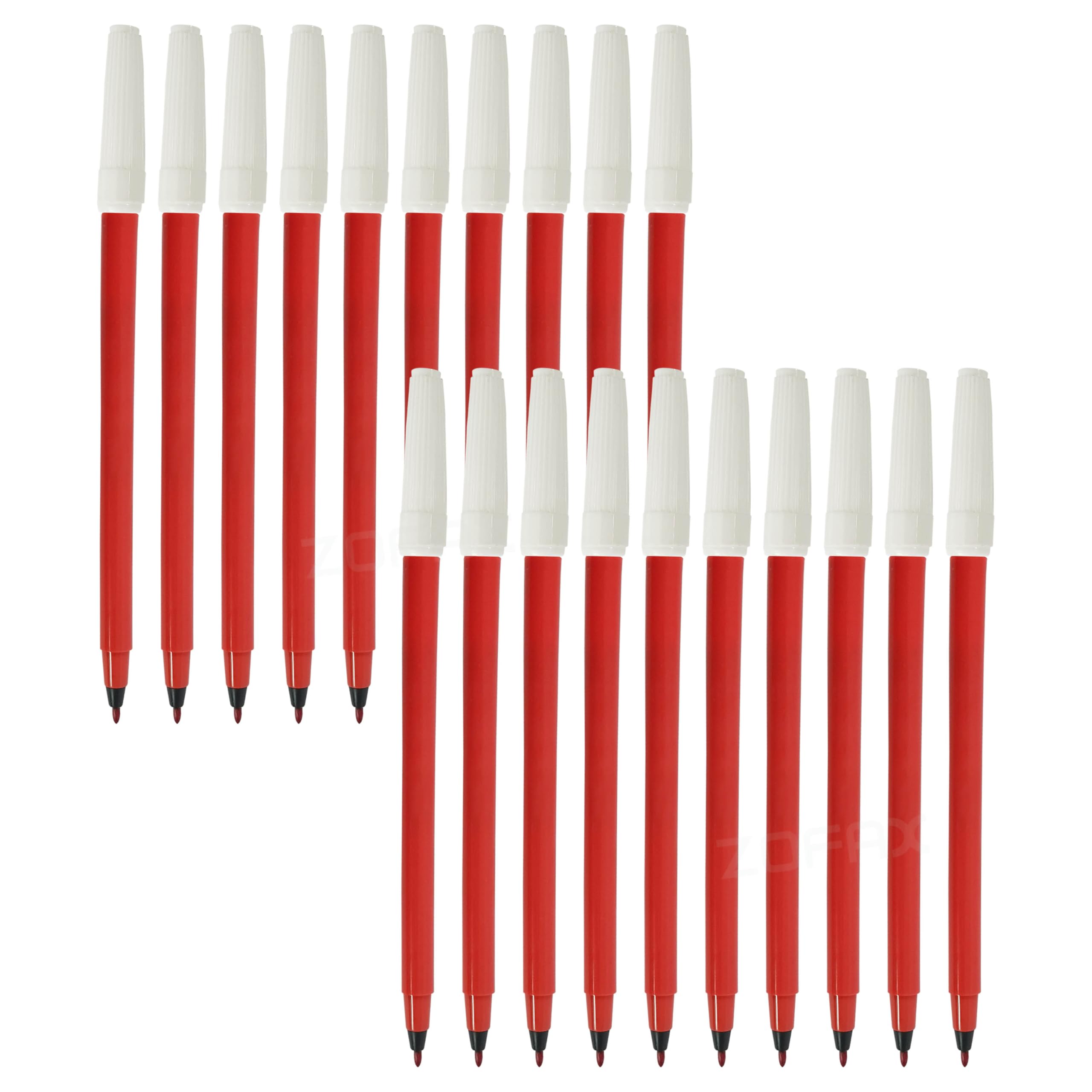 ColorMark Felt Tip Colouring Pens, RED, Pack of 20, Fine Point, Write Draw Mark Sketch Pens, Prefect for School Office Home Use, iZOFAX Black Ball Pen