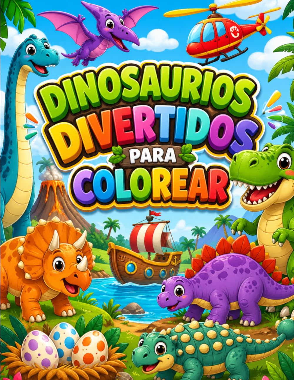 Dinosaurios Divertidos para Colorear.: Libro de colorear para niños