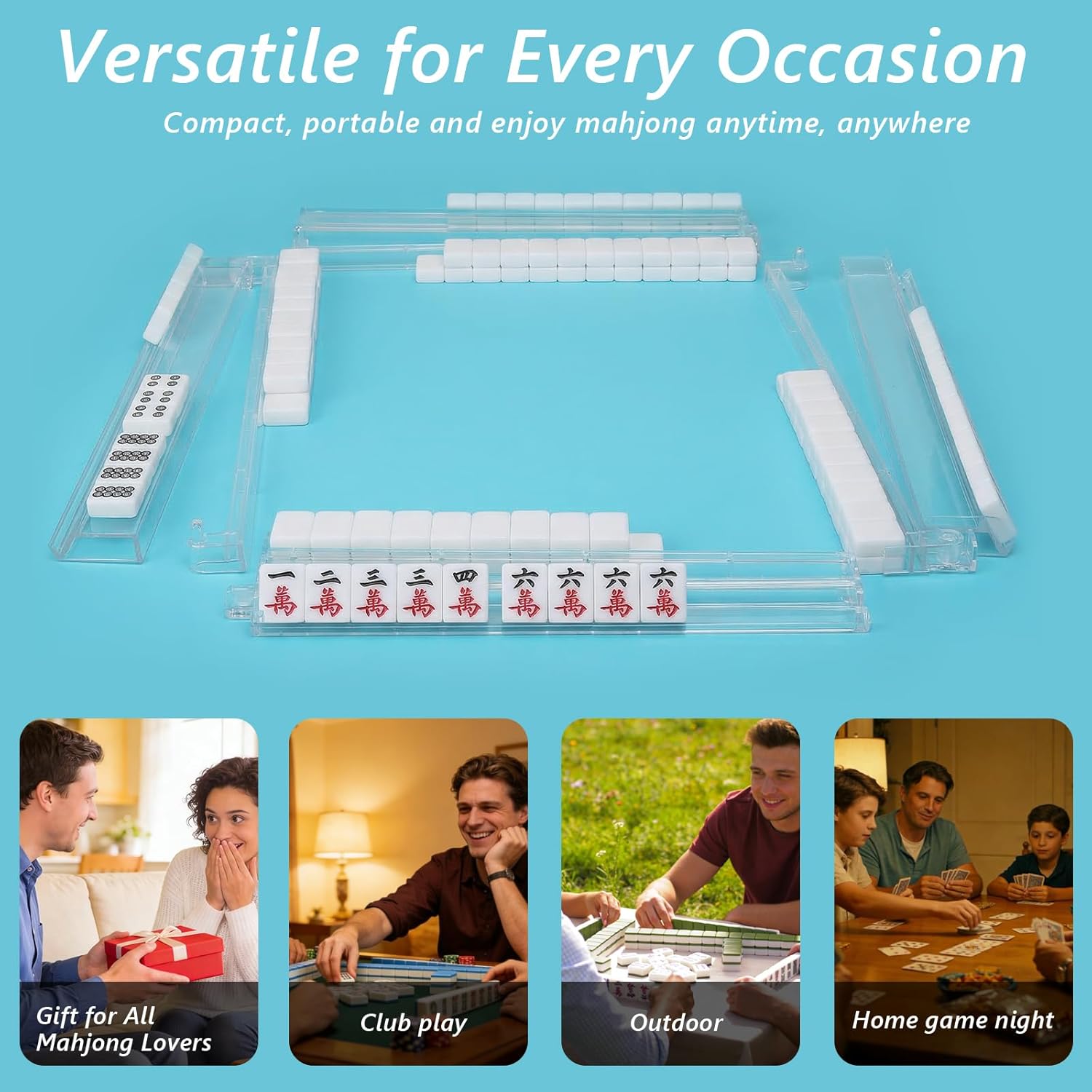 Clear Mahjong Racks with Pushers Set of 4, Acrylic American Mah Jongg Accessories and Gifts, All-in-One Mahjong Tile Holder for 1.2-inch American Mahjong
