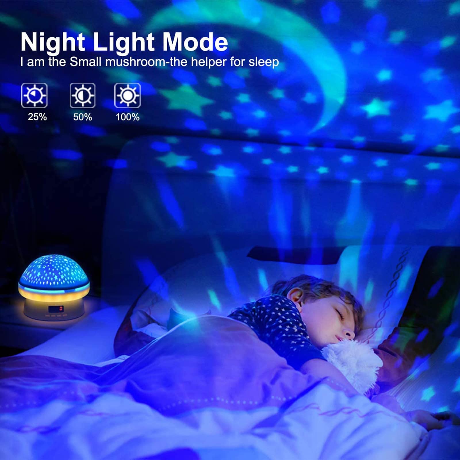 Projektor gwiazdowy lampka nocna dla dzieci - 6 kolorów 360 ° obrotowy projektor lampki nocnej dla dzieci do sypialni z pilotem czasowym - najlepszy prezent dla dzieci,Black
